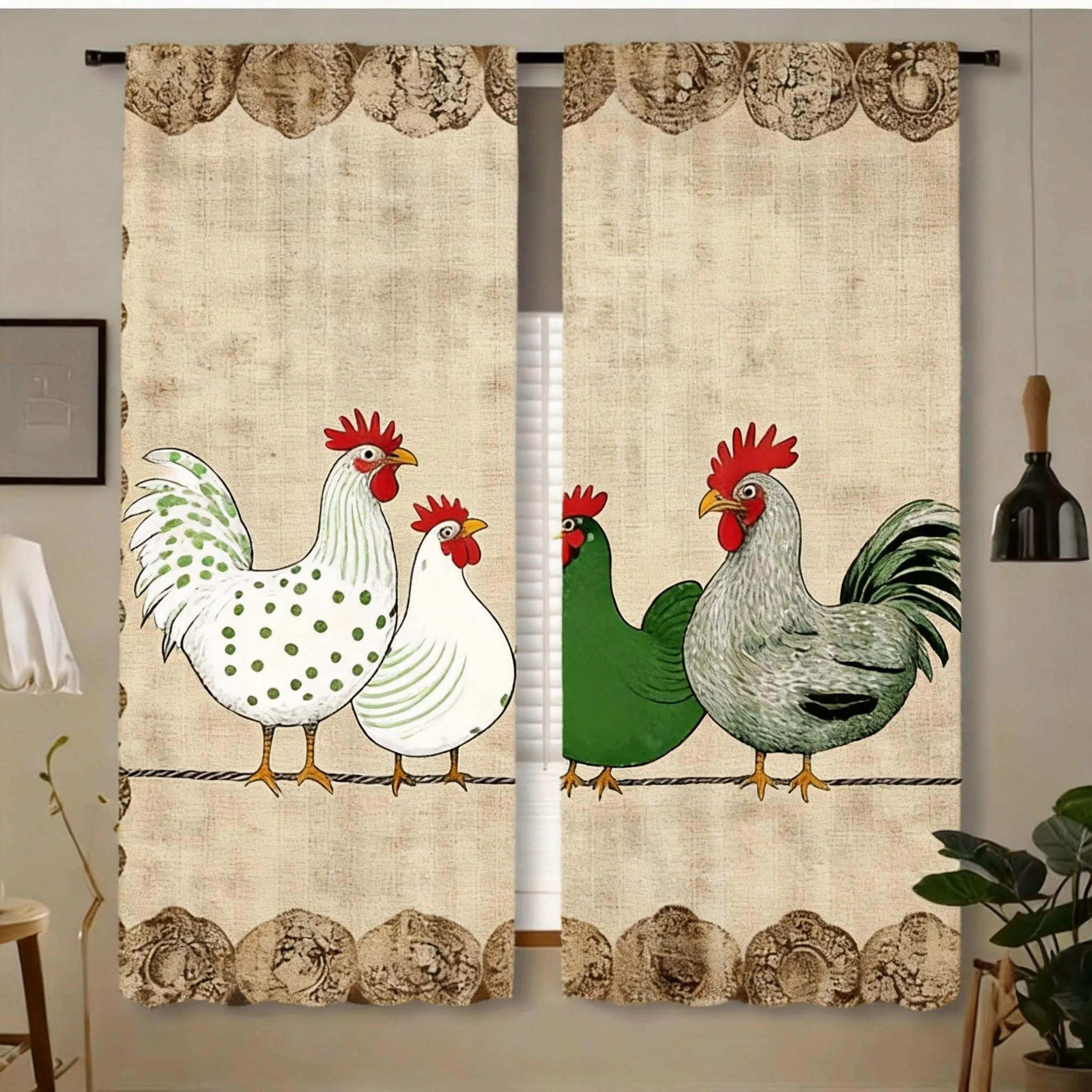 Retro Polka Dot Chicken Cafe Curtains Set 12