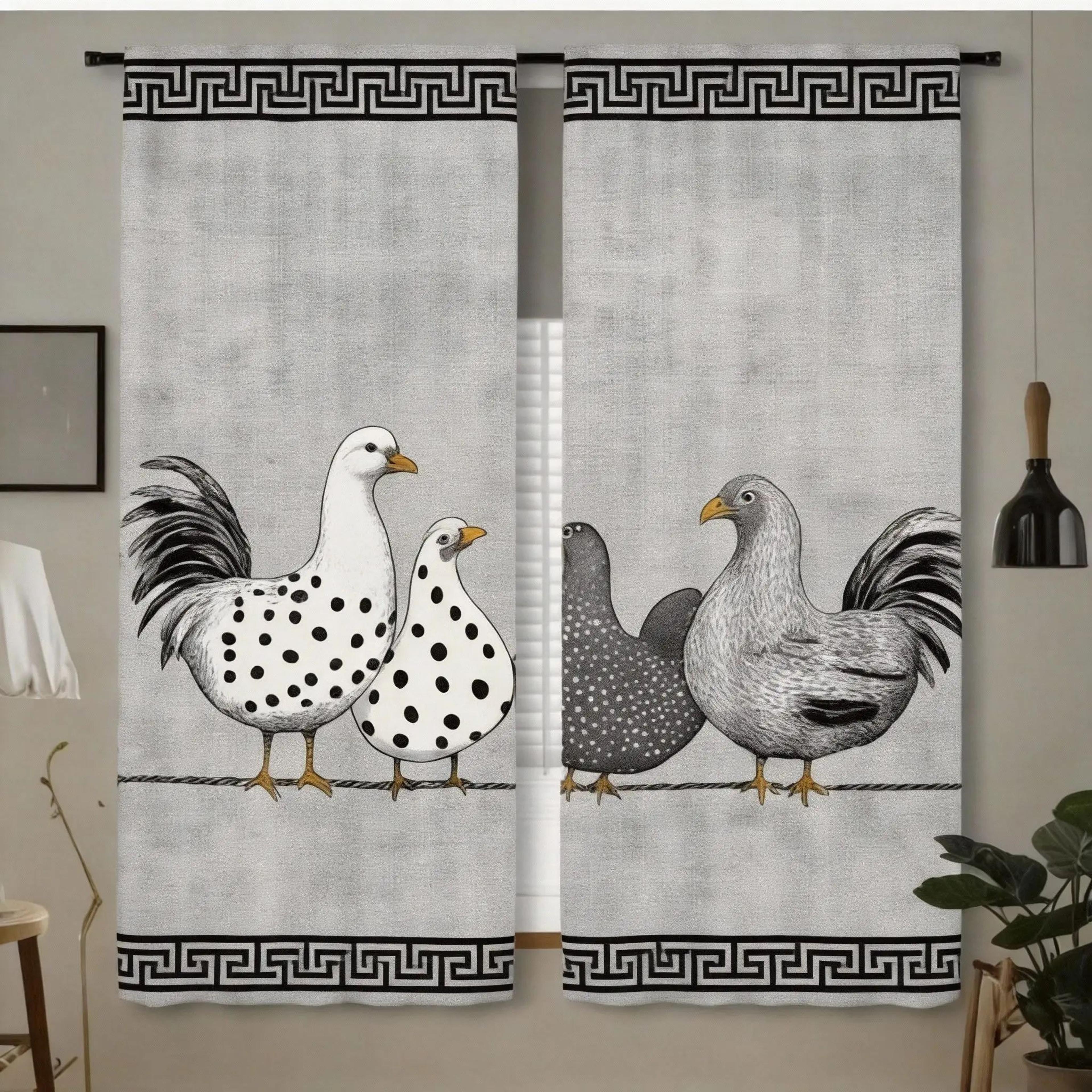 Retro Polka Dot Chicken Cafe Curtains Set 14
