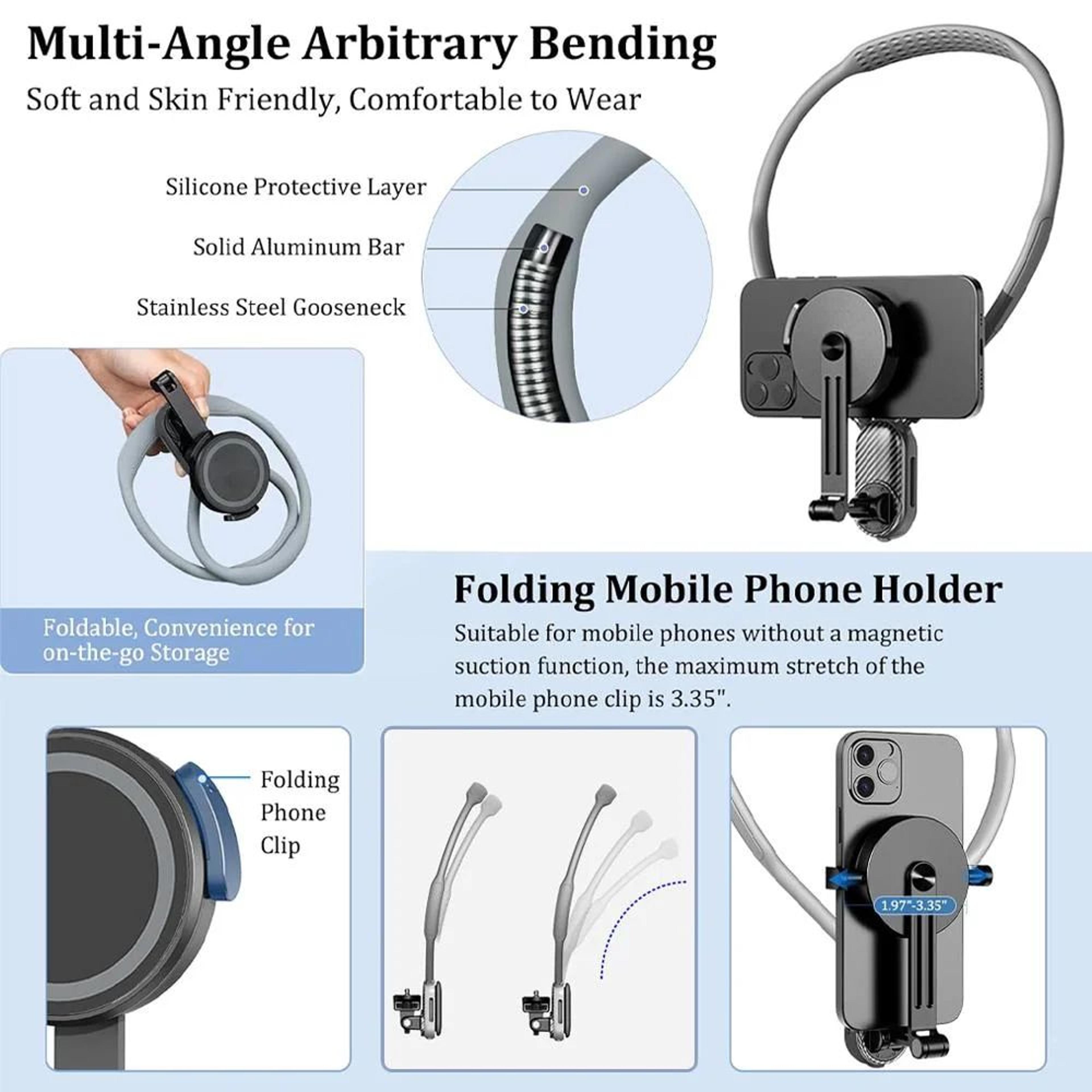 Magnetic Neck Phone Mount With Quick Release Holder 2