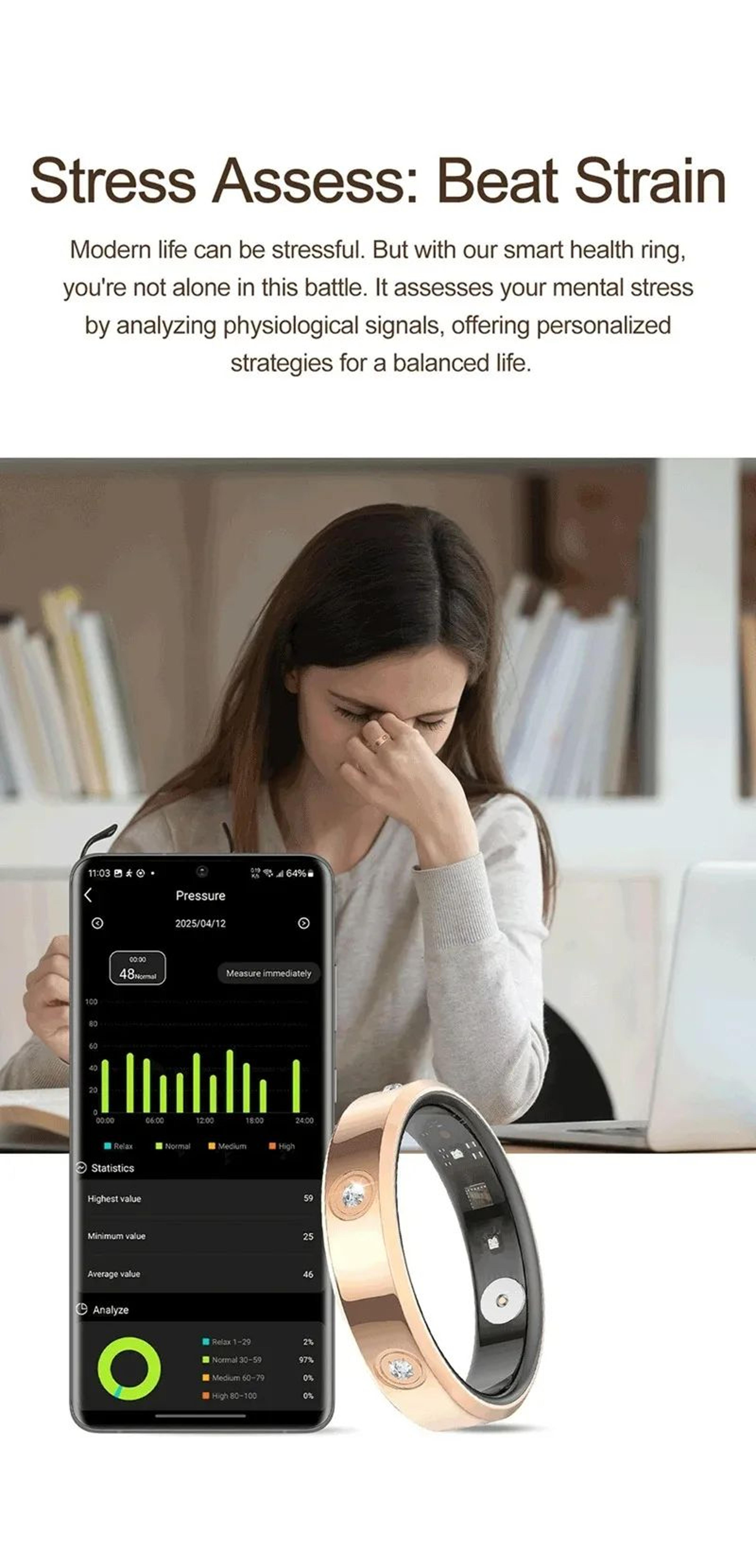 Smart Health Monitoring Ring Waterproof Fitness Tracker 13