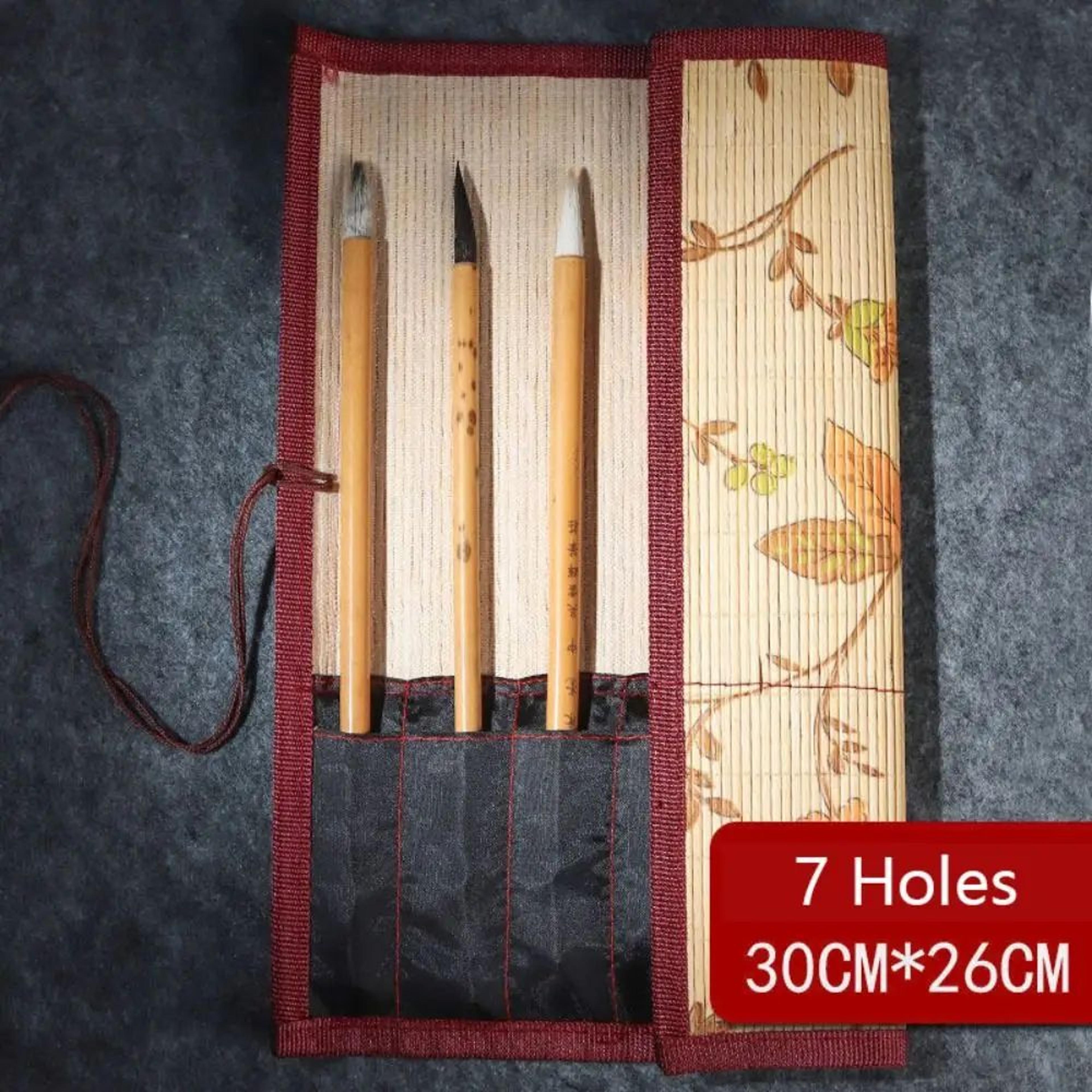 Bamboo Roll Up Calligraphy Brush Holder Case 15