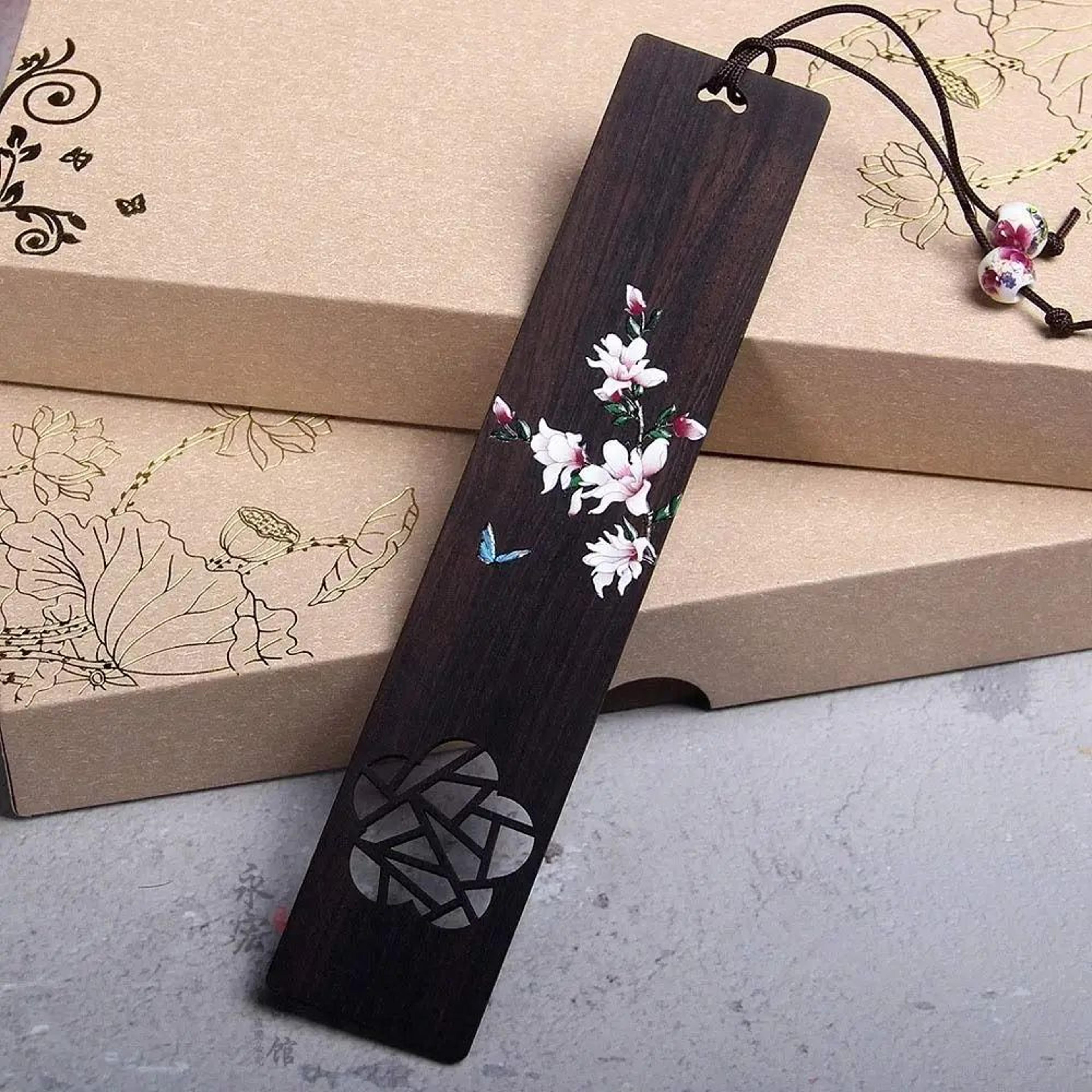 Chinese Carved Wooden Bookmark Ebony Book Clip 7