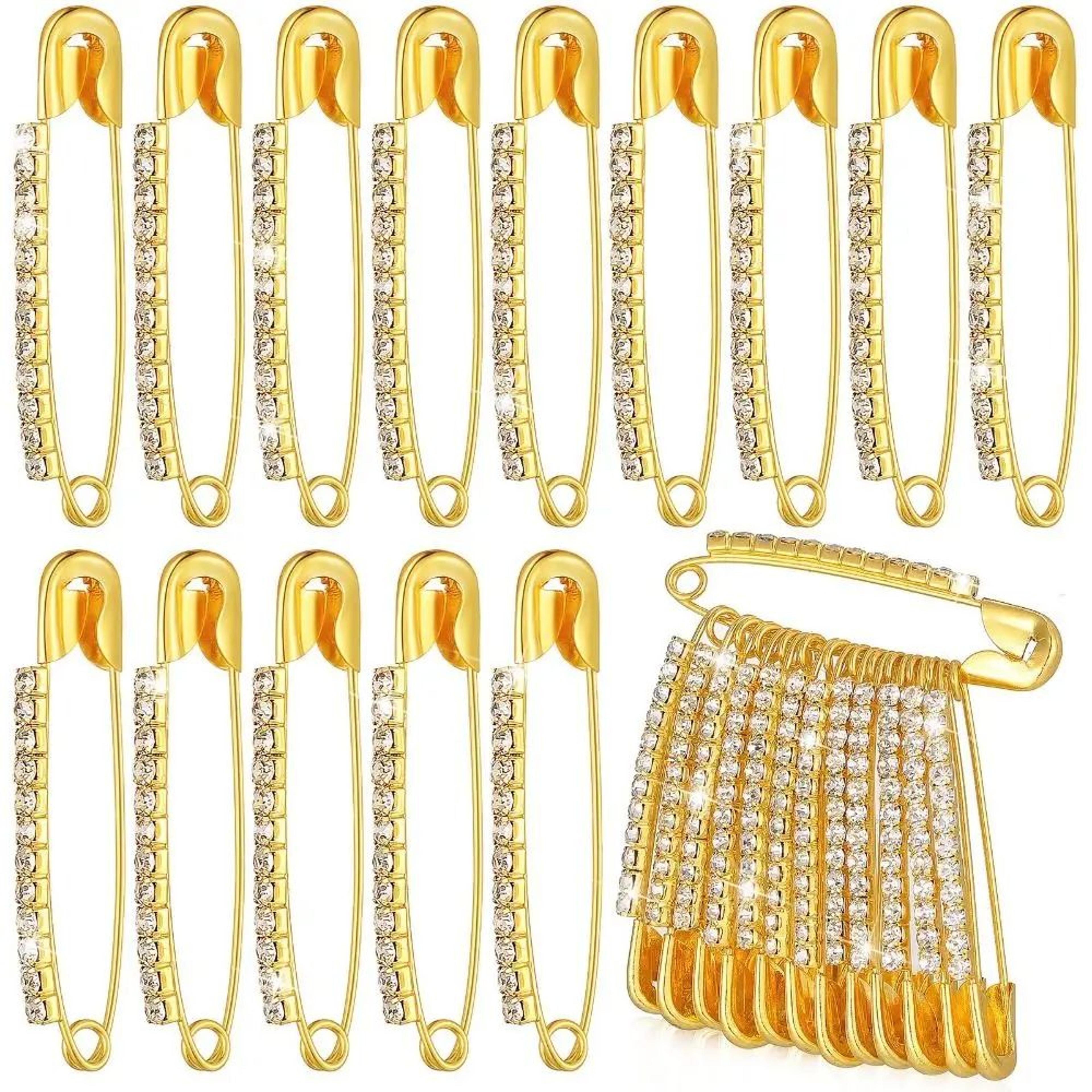 gold rhinestone safety pin brooch sweater clip