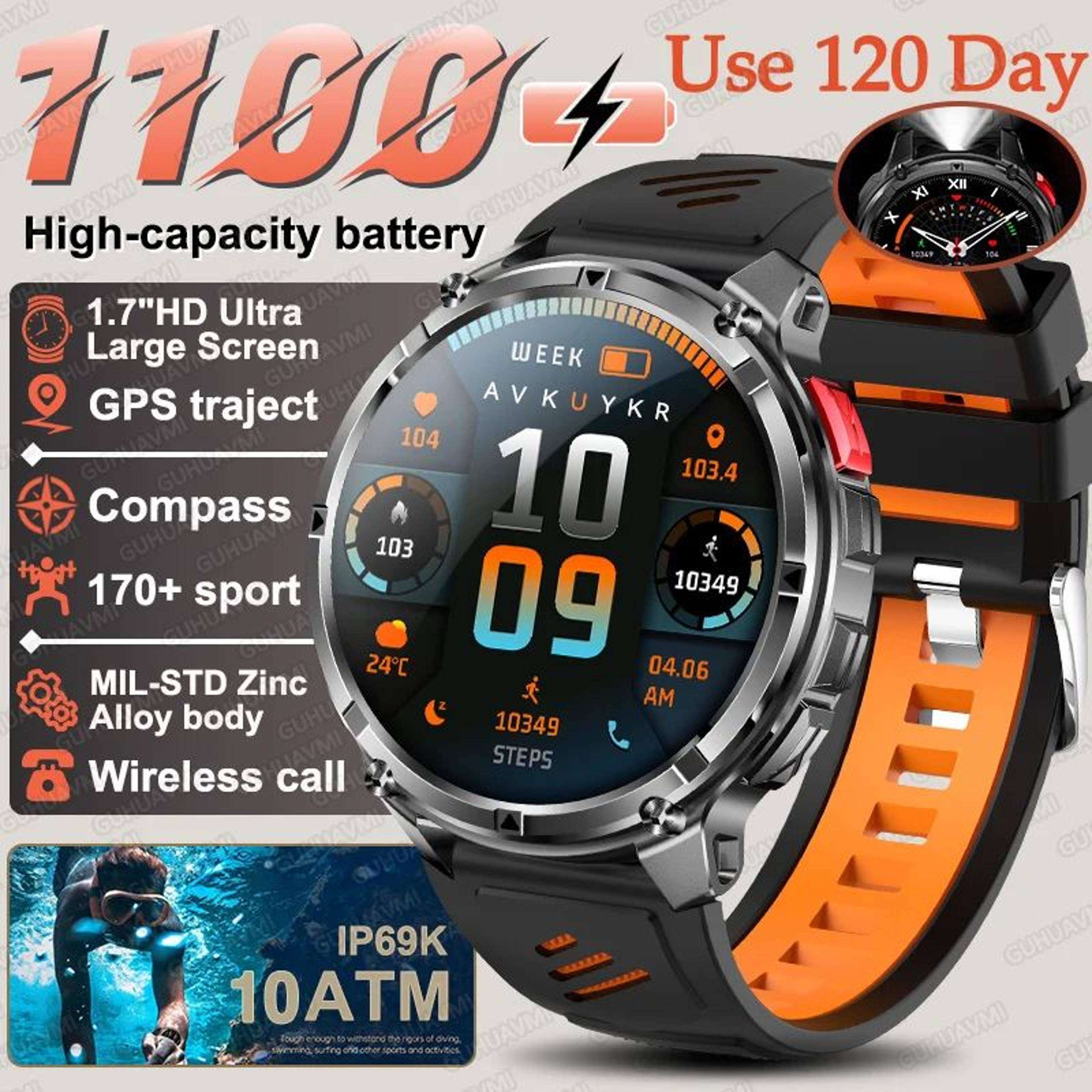 T Rex3 Pro Military Smartwatch GPS Compass 1100mAh Battery 14