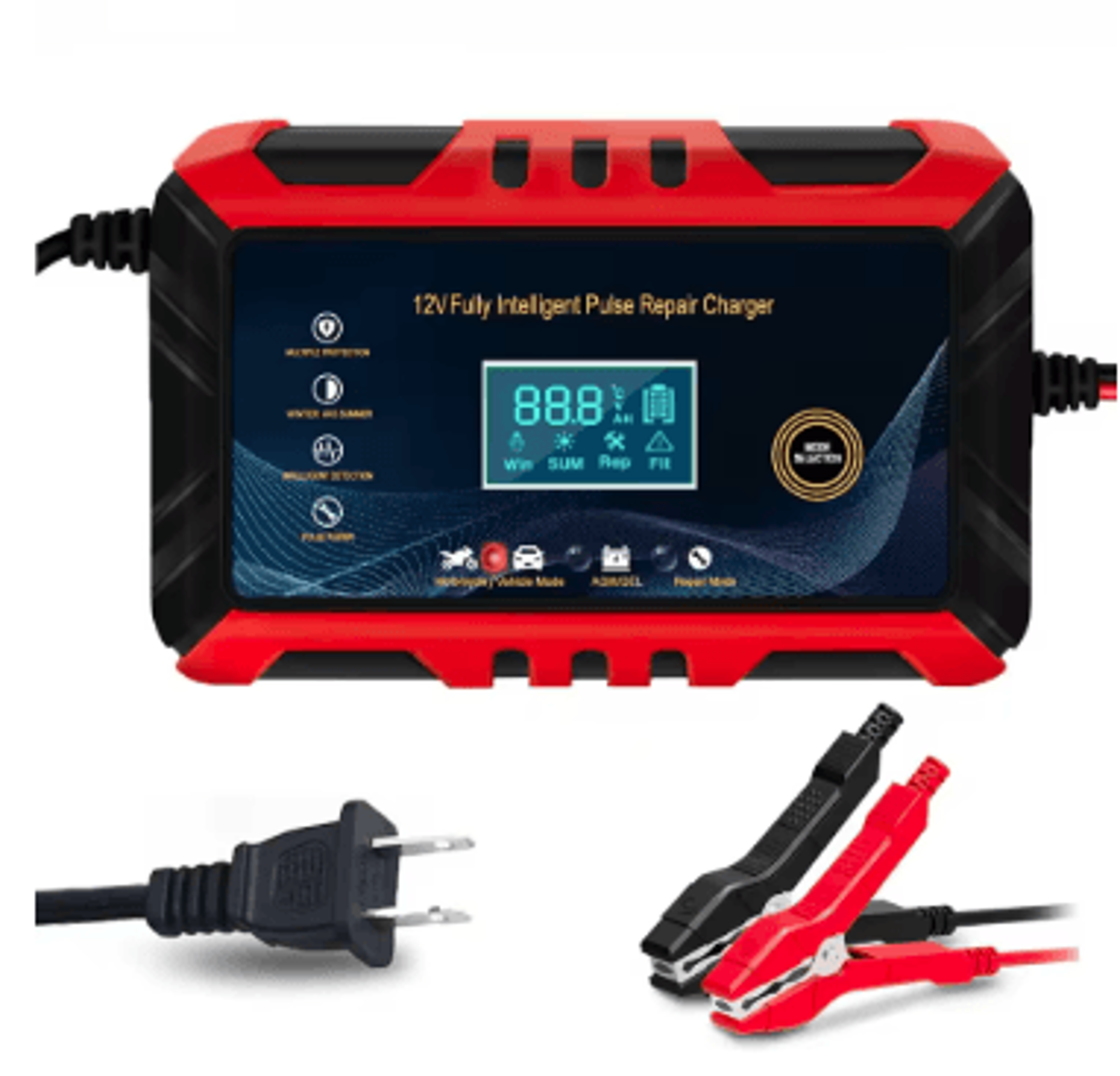 12V 6A Automatic Smart Battery Charger With LCD Pulse Repair 14