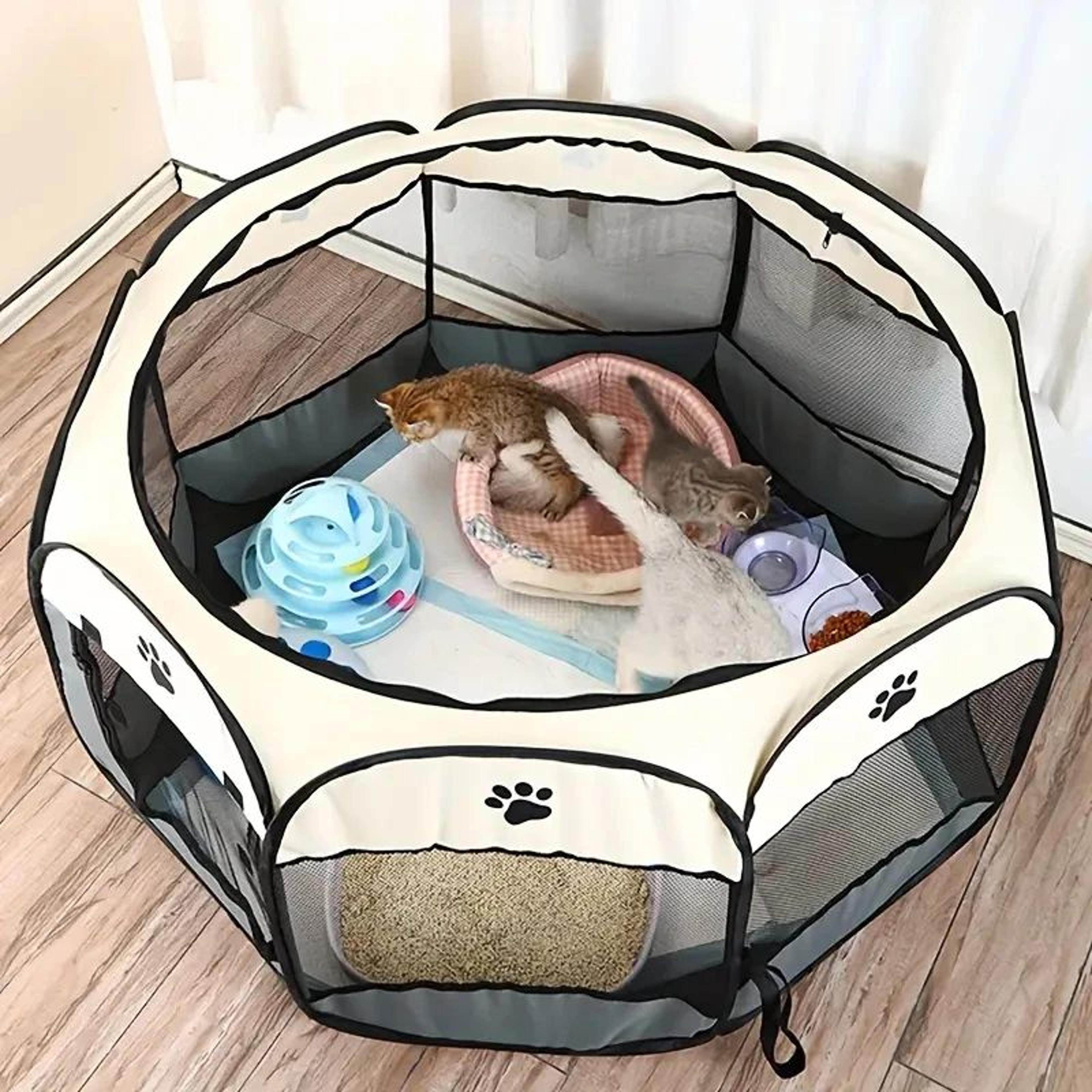 WhiteGray Foldable Waterproof Octagonal Pet Tent For Cats And Small Pets 0