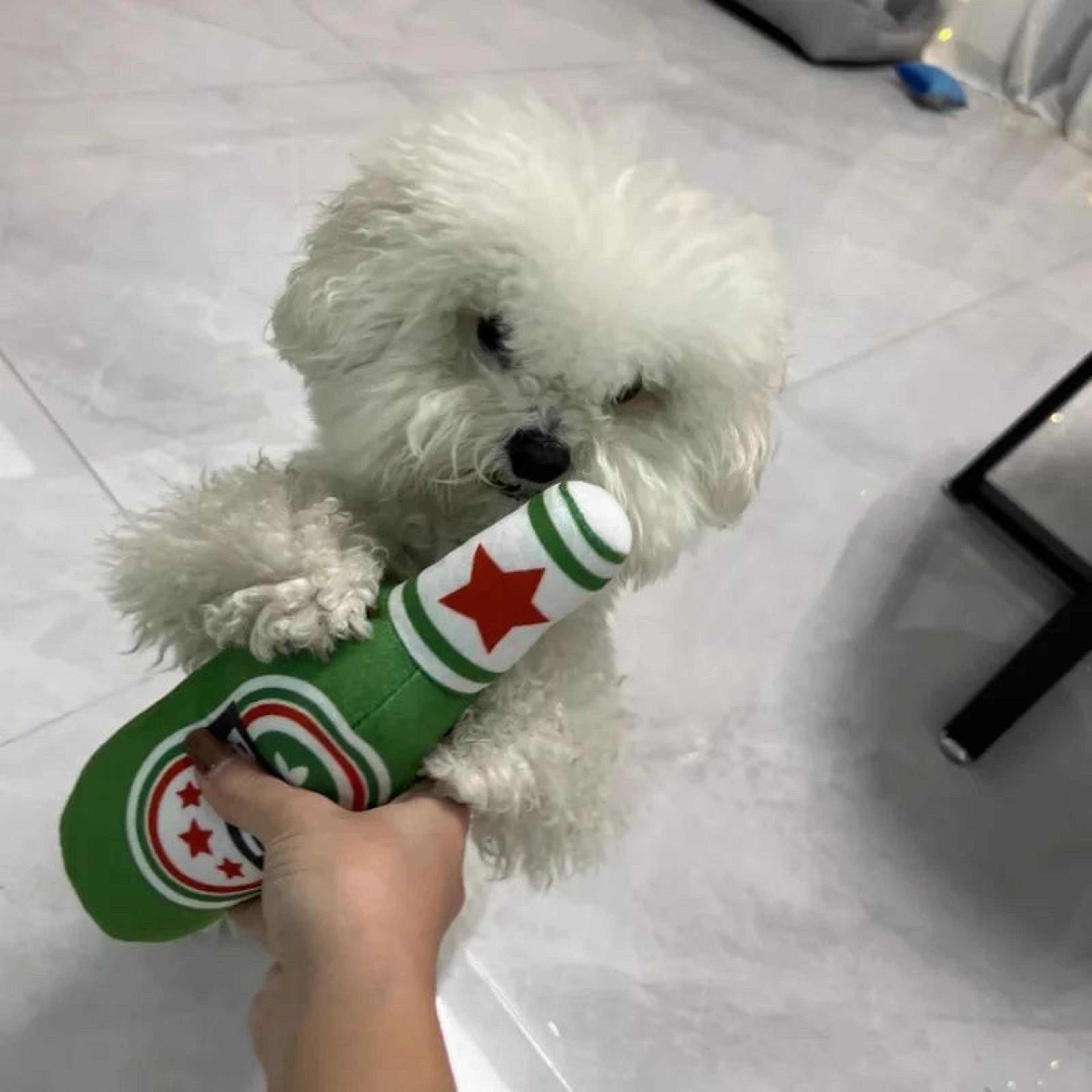 Beer Bottle Squeaky Plush Dog Chew Toy 0