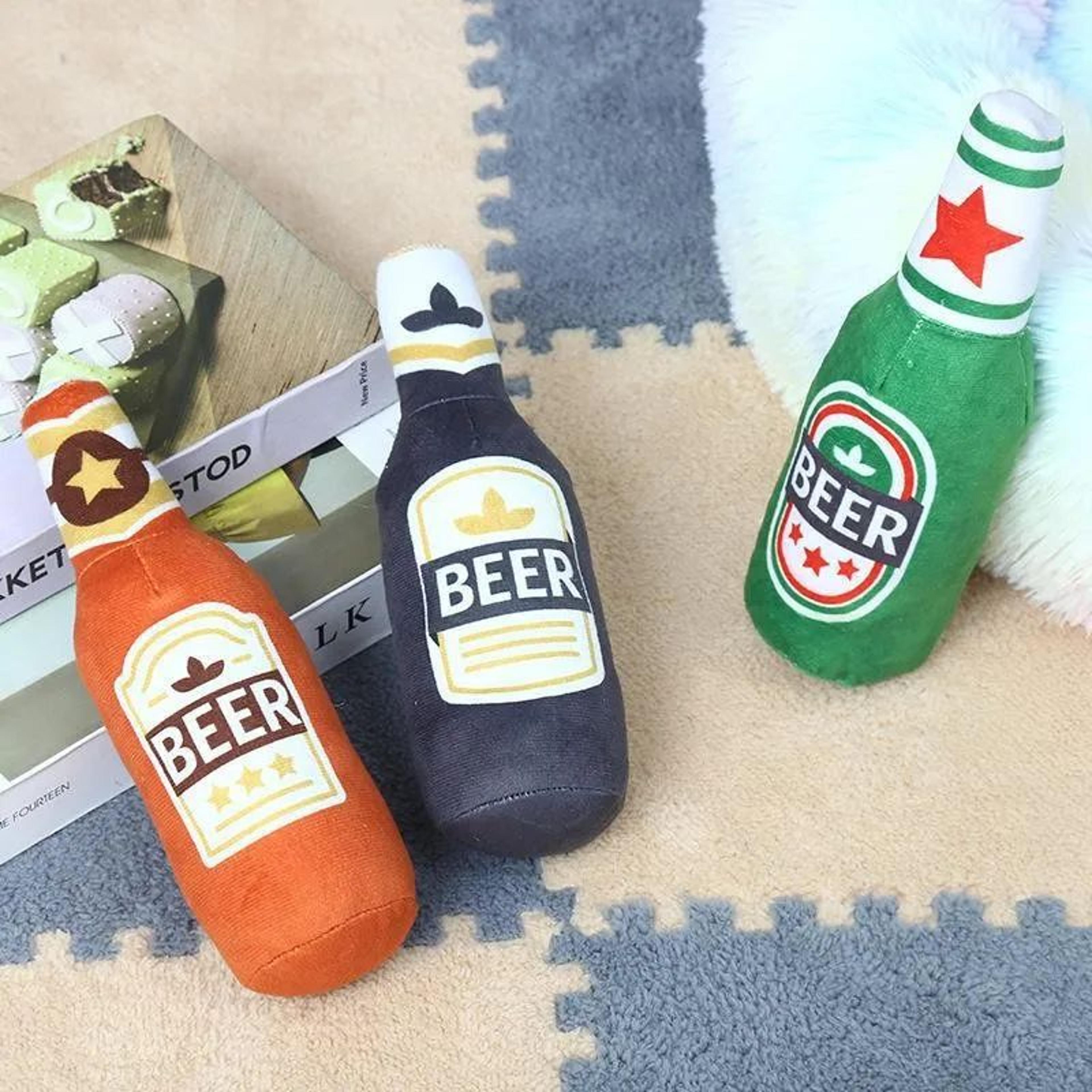 Beer Bottle Squeaky Plush Dog Chew Toy 1