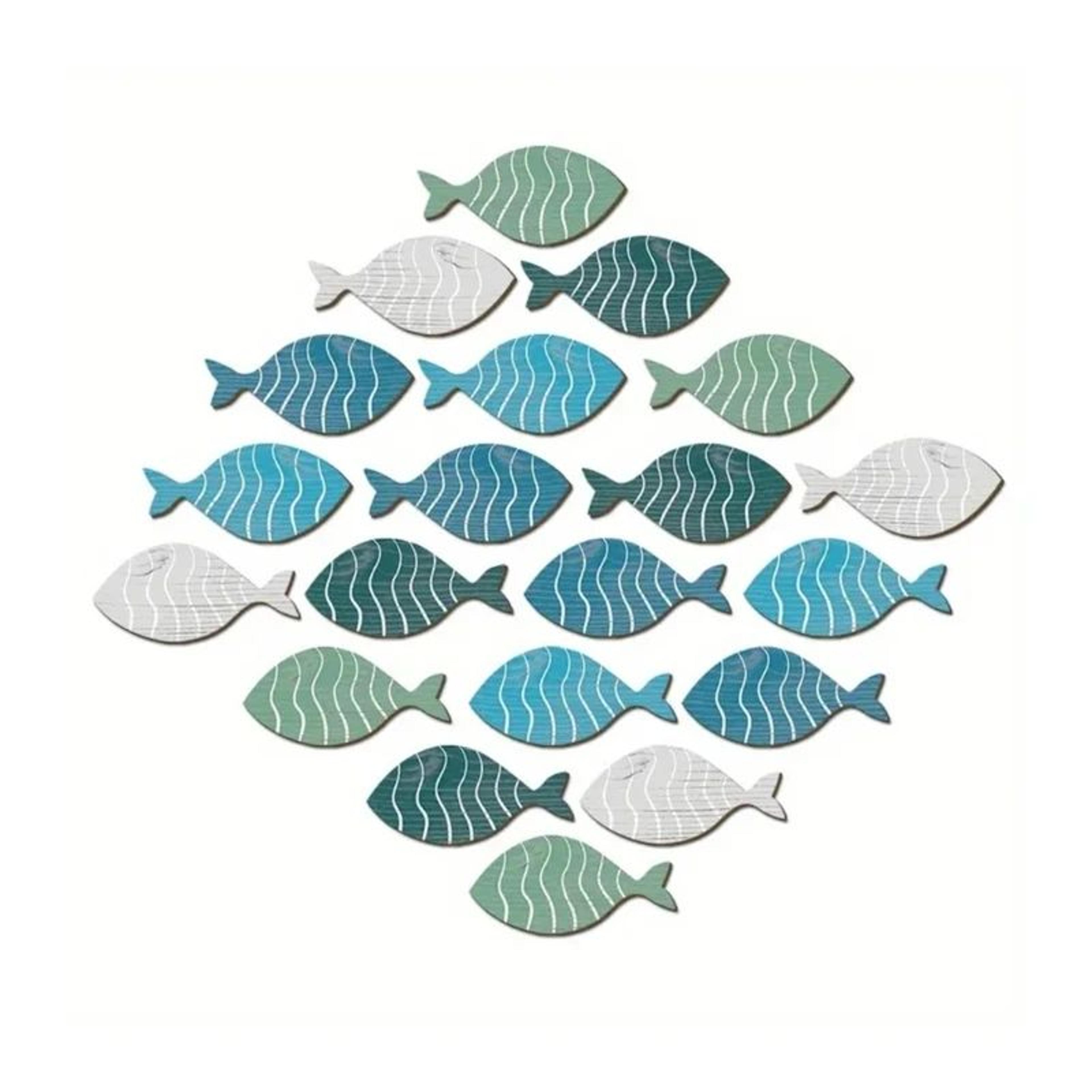 wooden fish coastal beach wall decor set