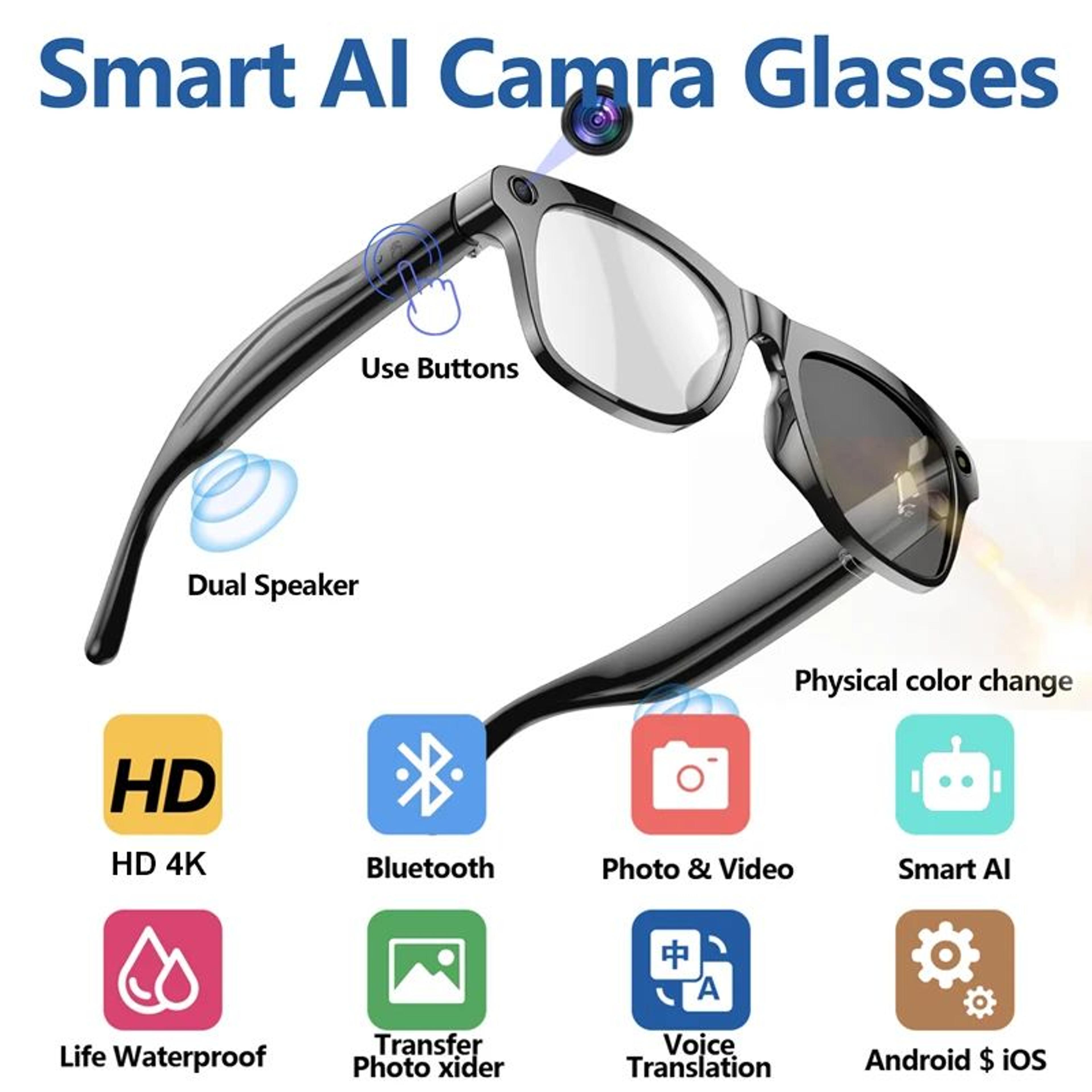AI Smart Bluetooth Camera Glasses HD Waterproof 13