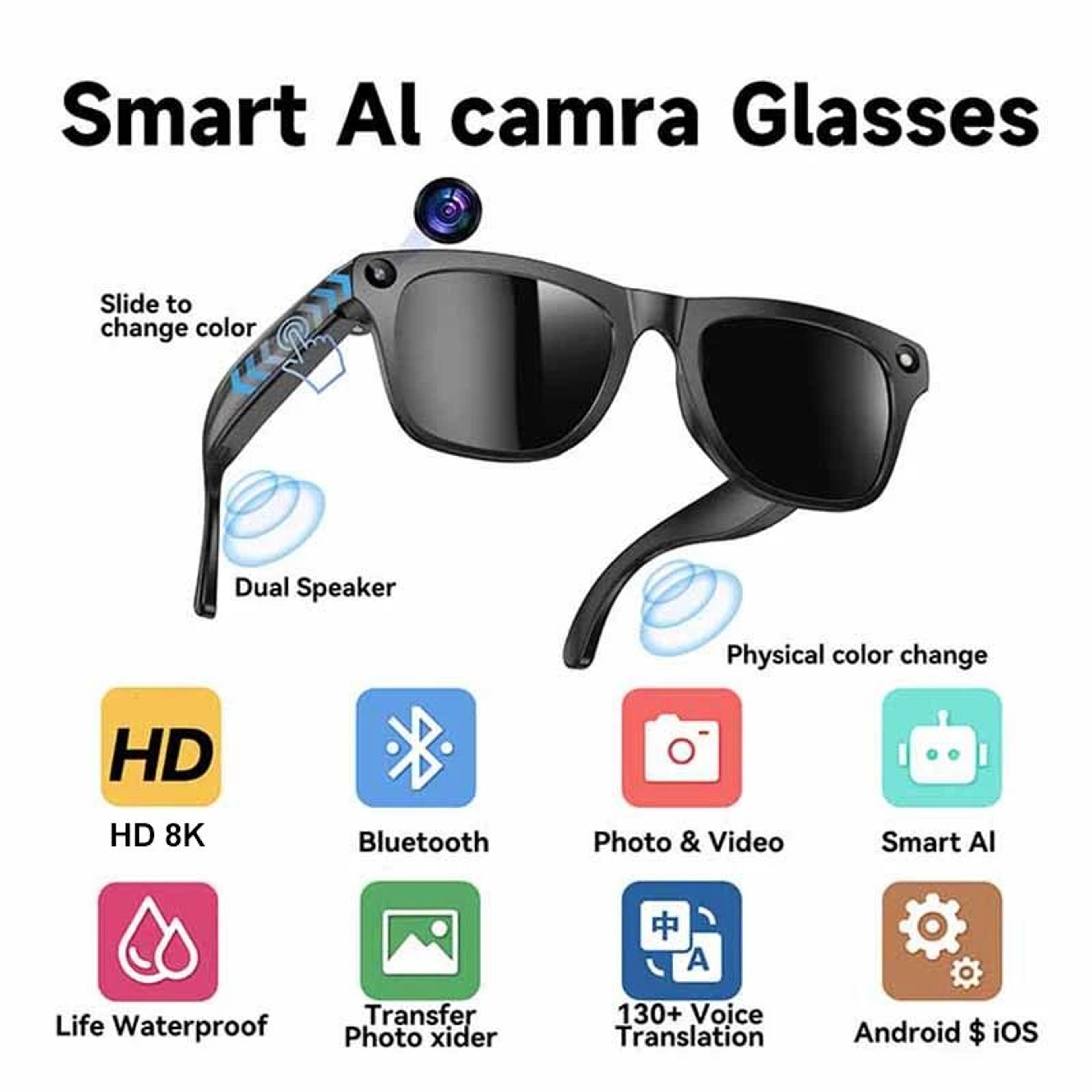 AI Smart Bluetooth Camera Glasses HD Waterproof 14
