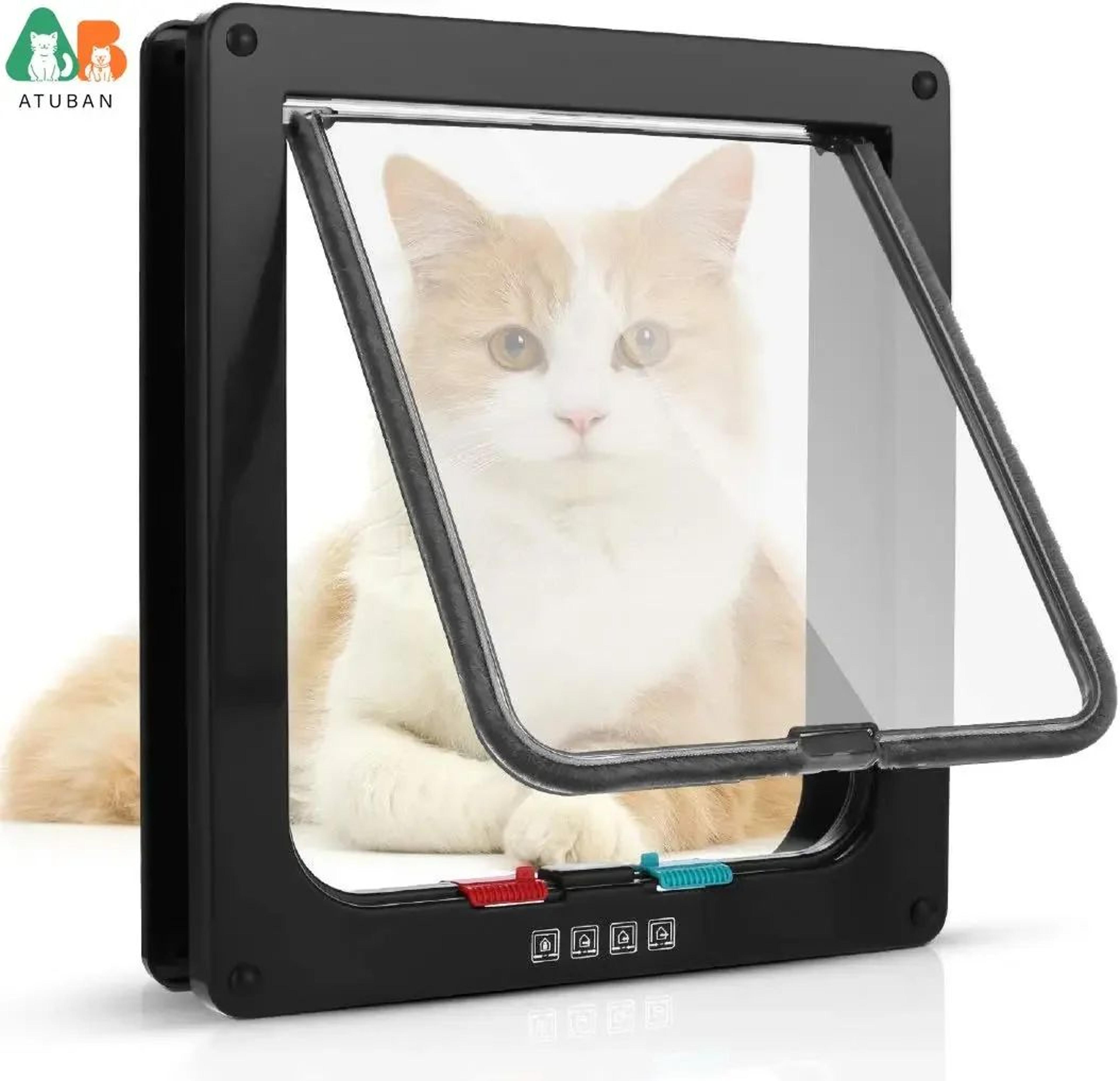 ATUBAN 4 Way Locking Weatherproof Cat Door Flap 7