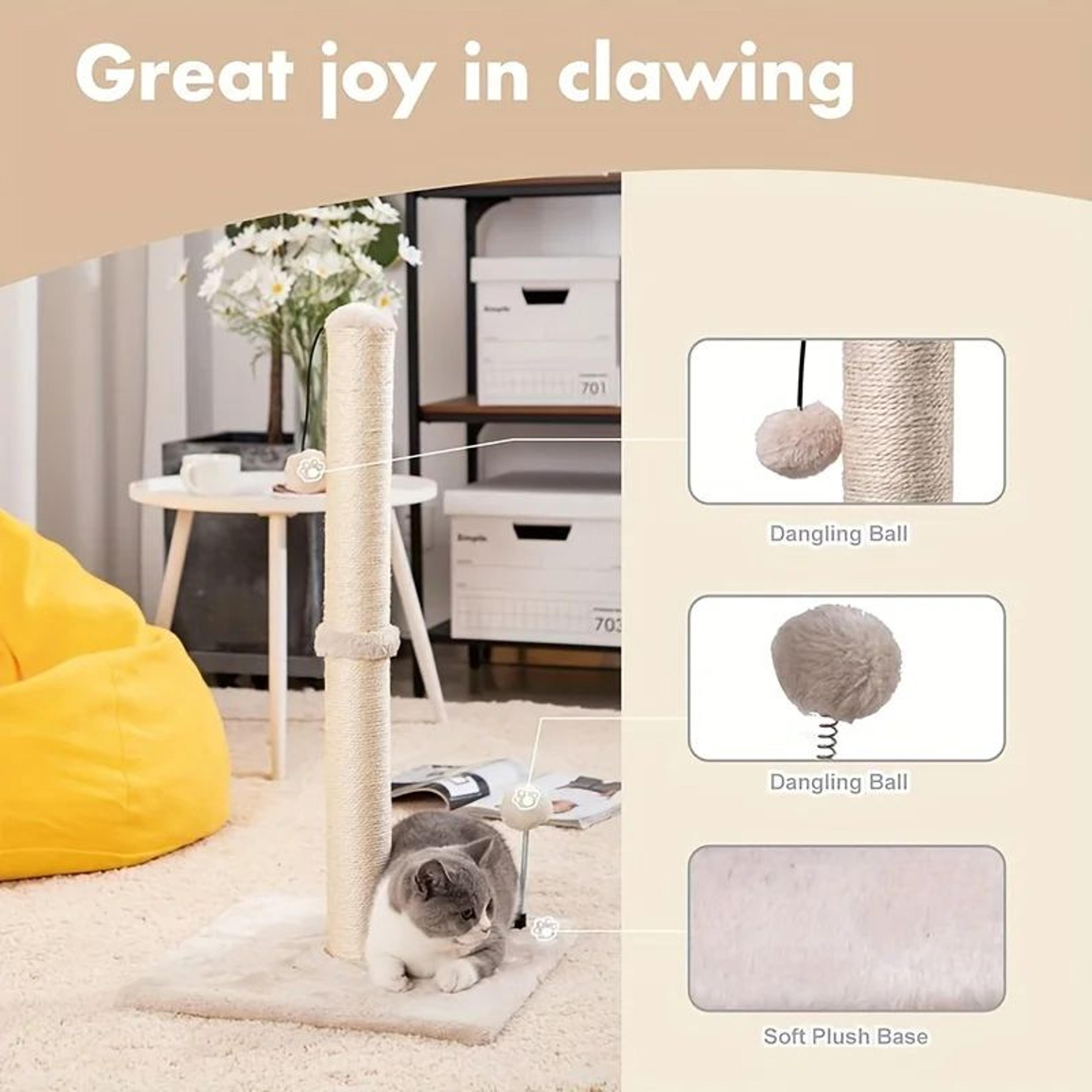 34 Inch Sisal Cat Scratching Post With Hanging Ball 2