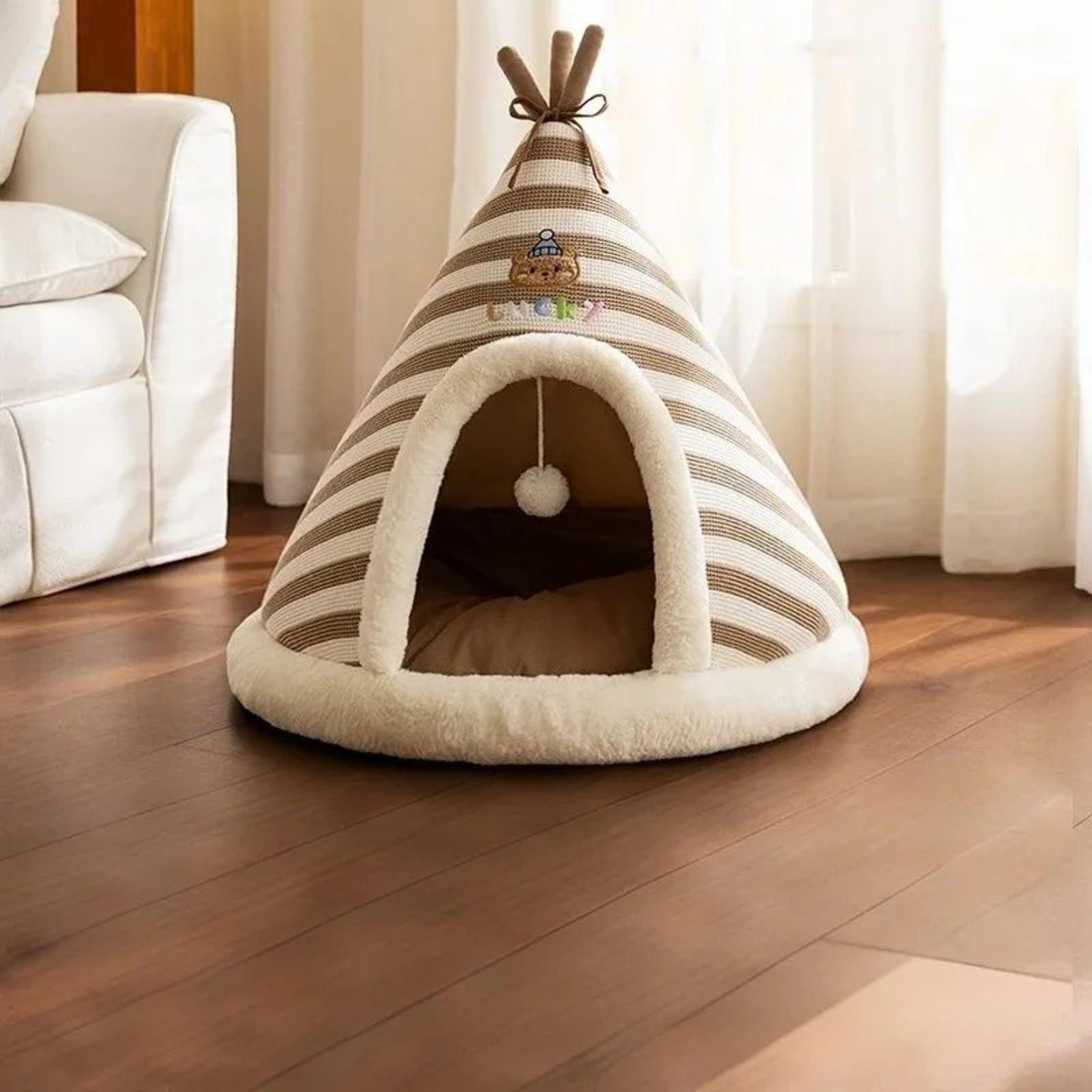 Self Warming Plush Cat Tent Bed 1