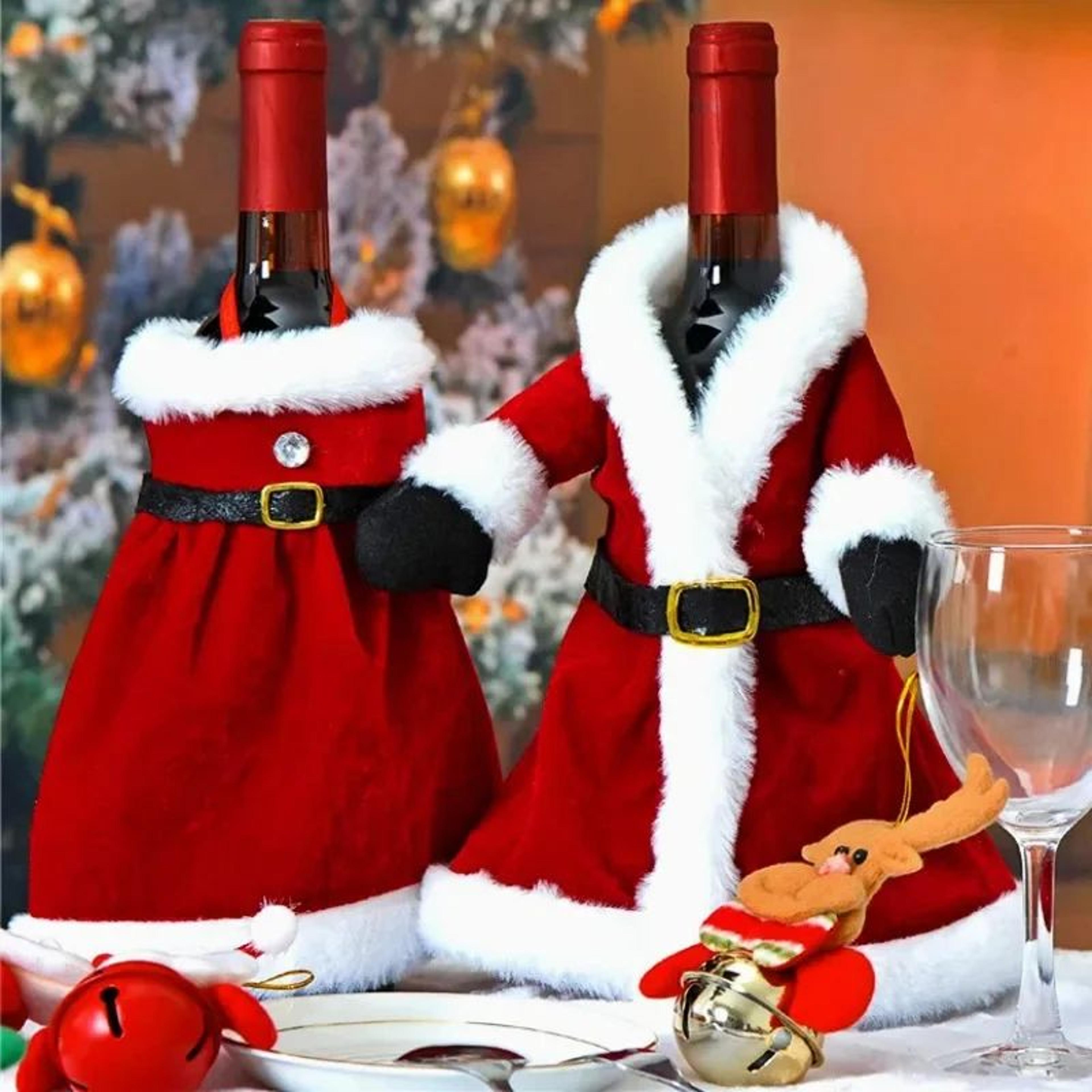 christmas wine bottle cover set with santa and snowman design