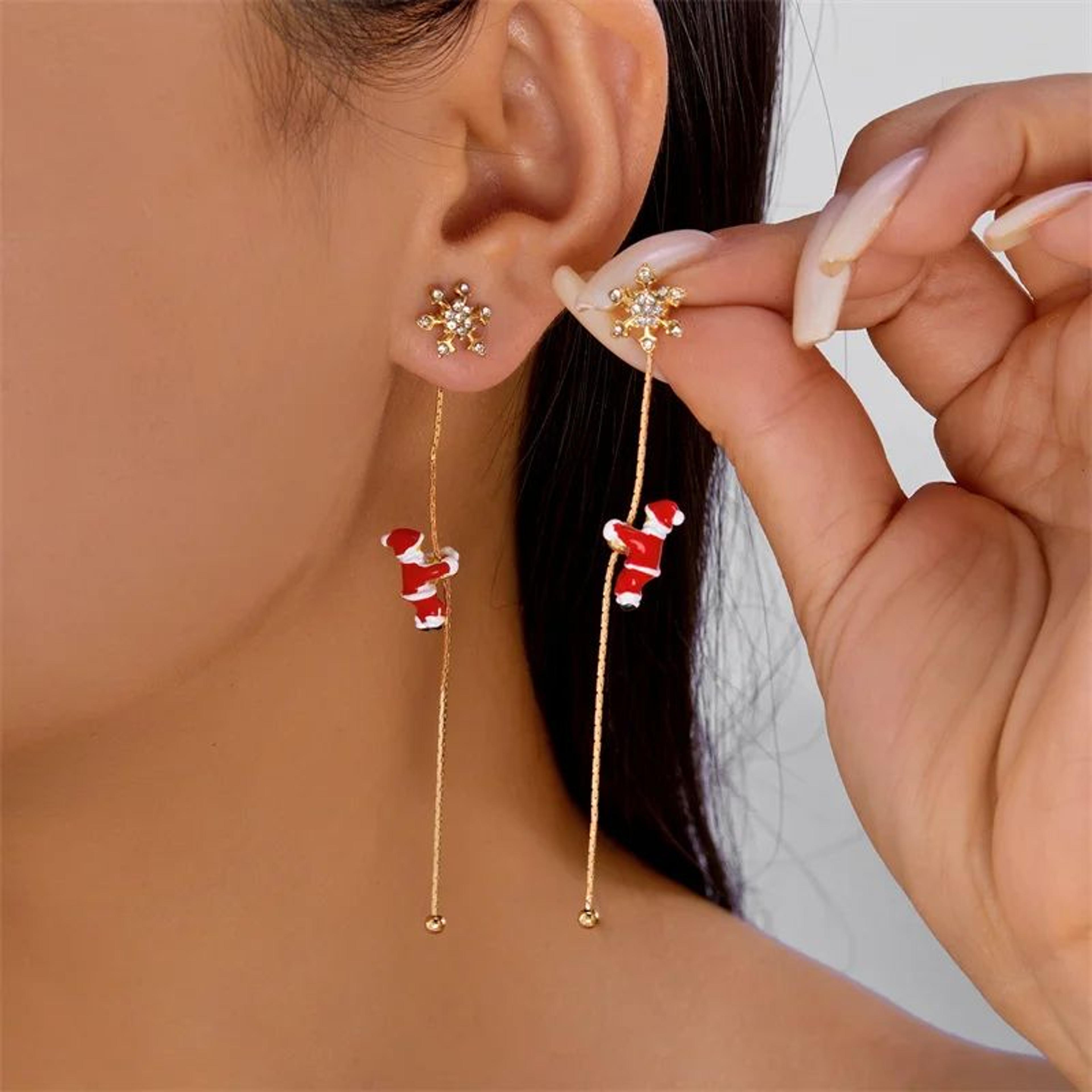 Trendy Christmas Santa Snowman And Snowflake Dangle Earrings 20