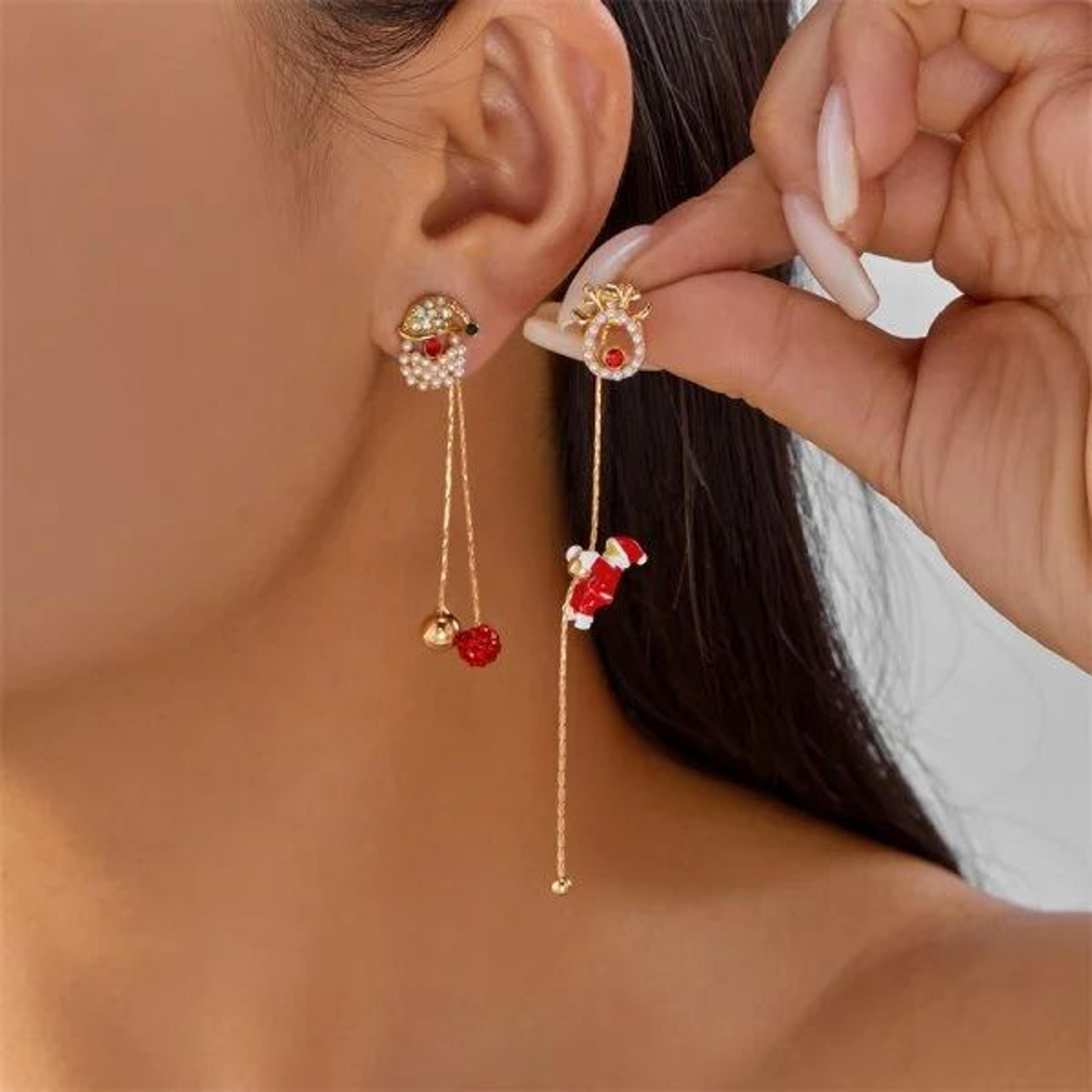 Trendy Christmas Santa Snowman And Snowflake Dangle Earrings 23