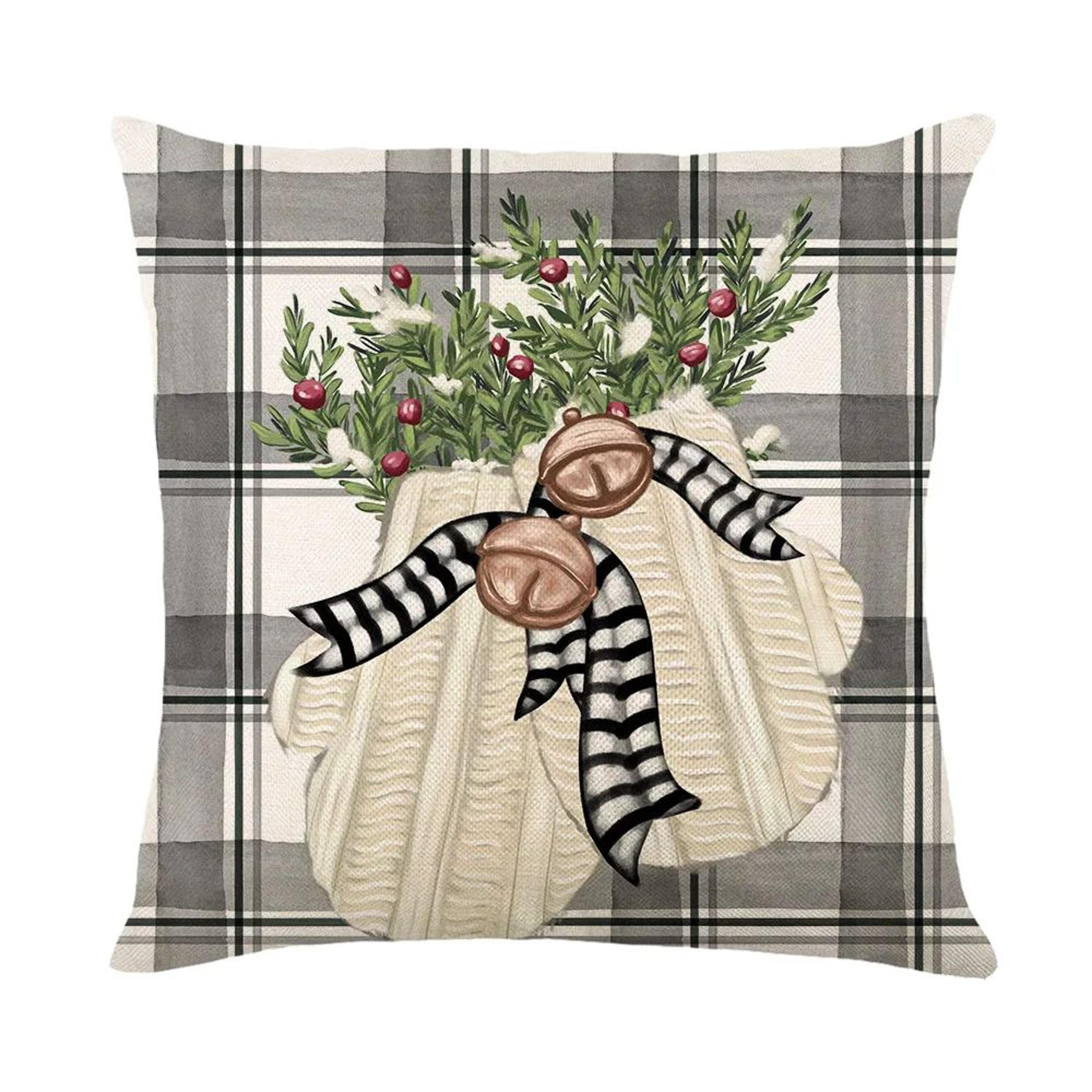 Merry Christmas Linen Pillow Cover With Deer And Tree Design 16