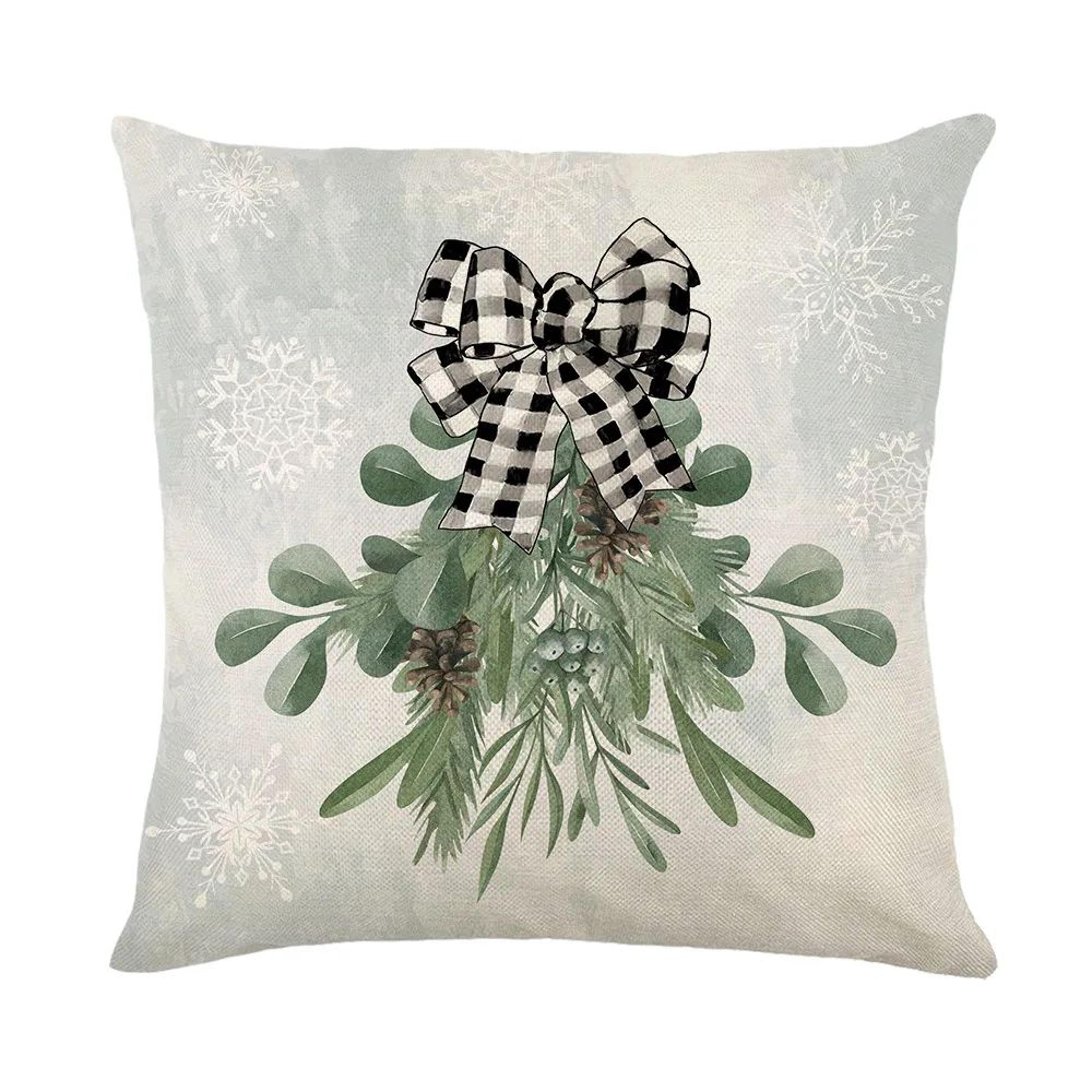 Merry Christmas Linen Pillow Cover With Deer And Tree Design 19