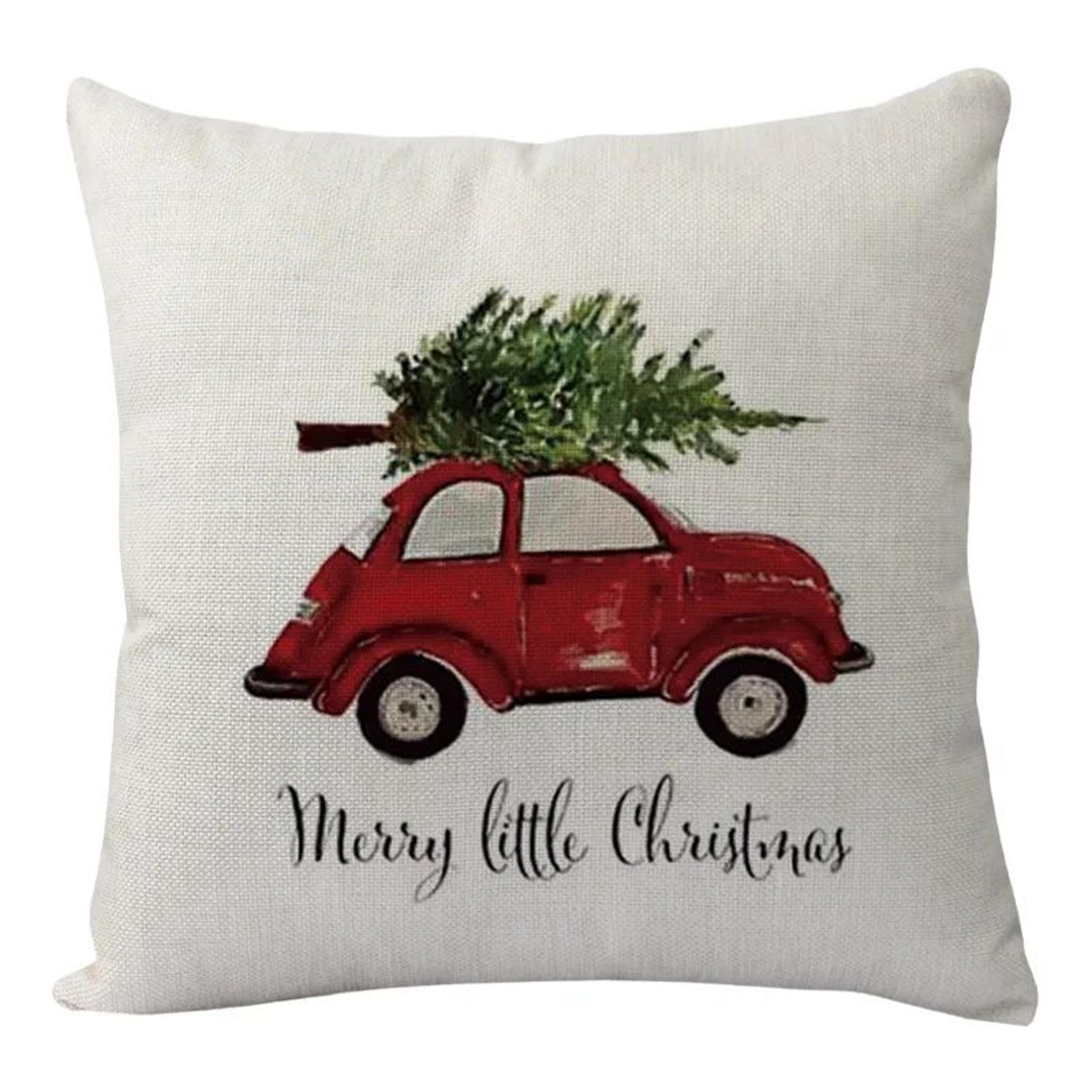 Merry Christmas Linen Pillow Cover With Deer And Tree Design 21