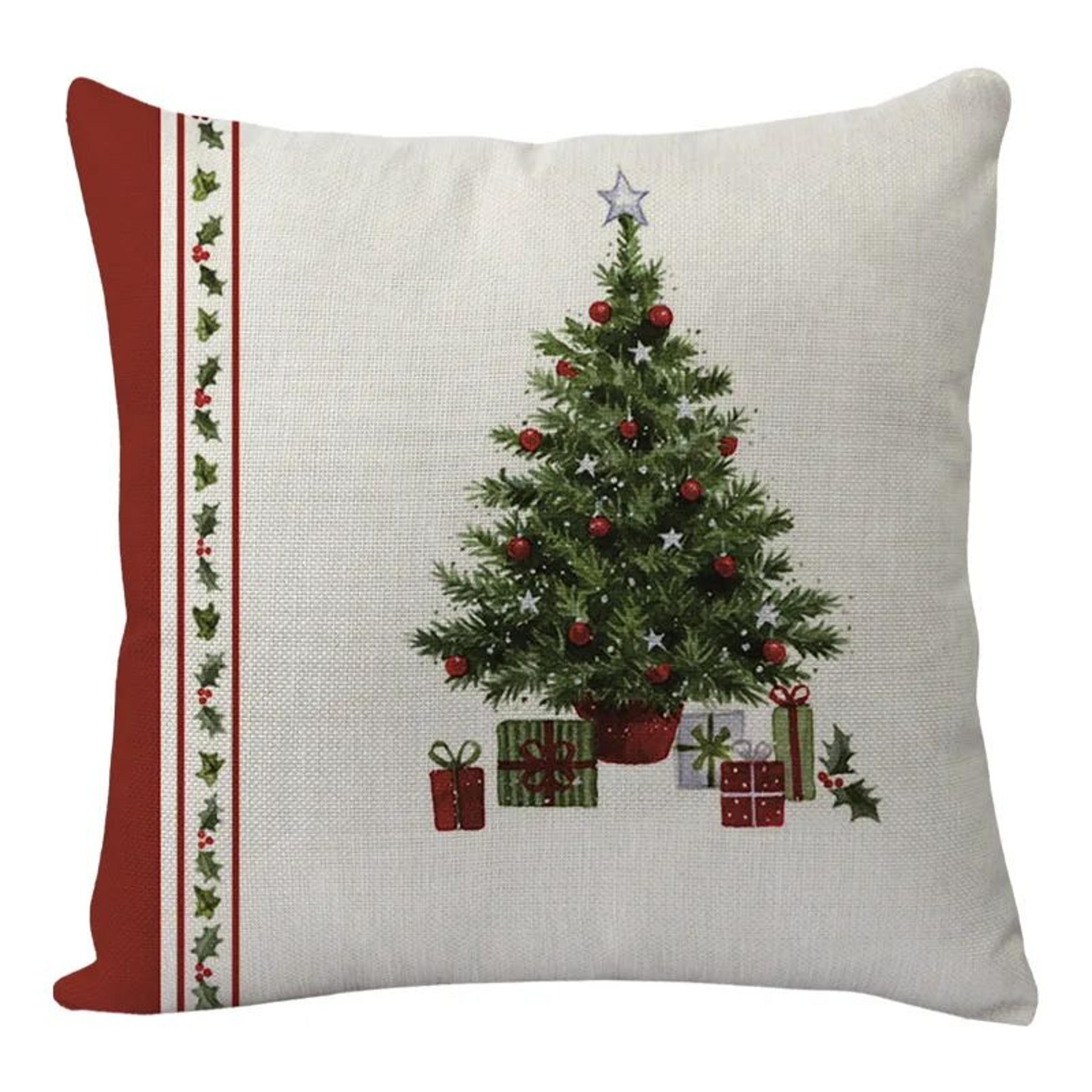 Merry Christmas Linen Pillow Cover With Deer And Tree Design 22