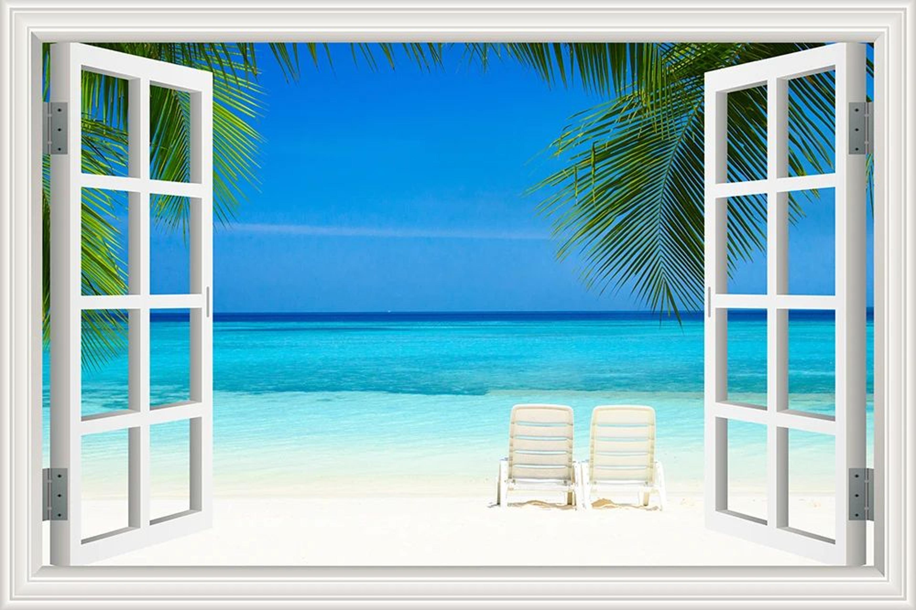 3D Beach Window View Wall Sticker 17