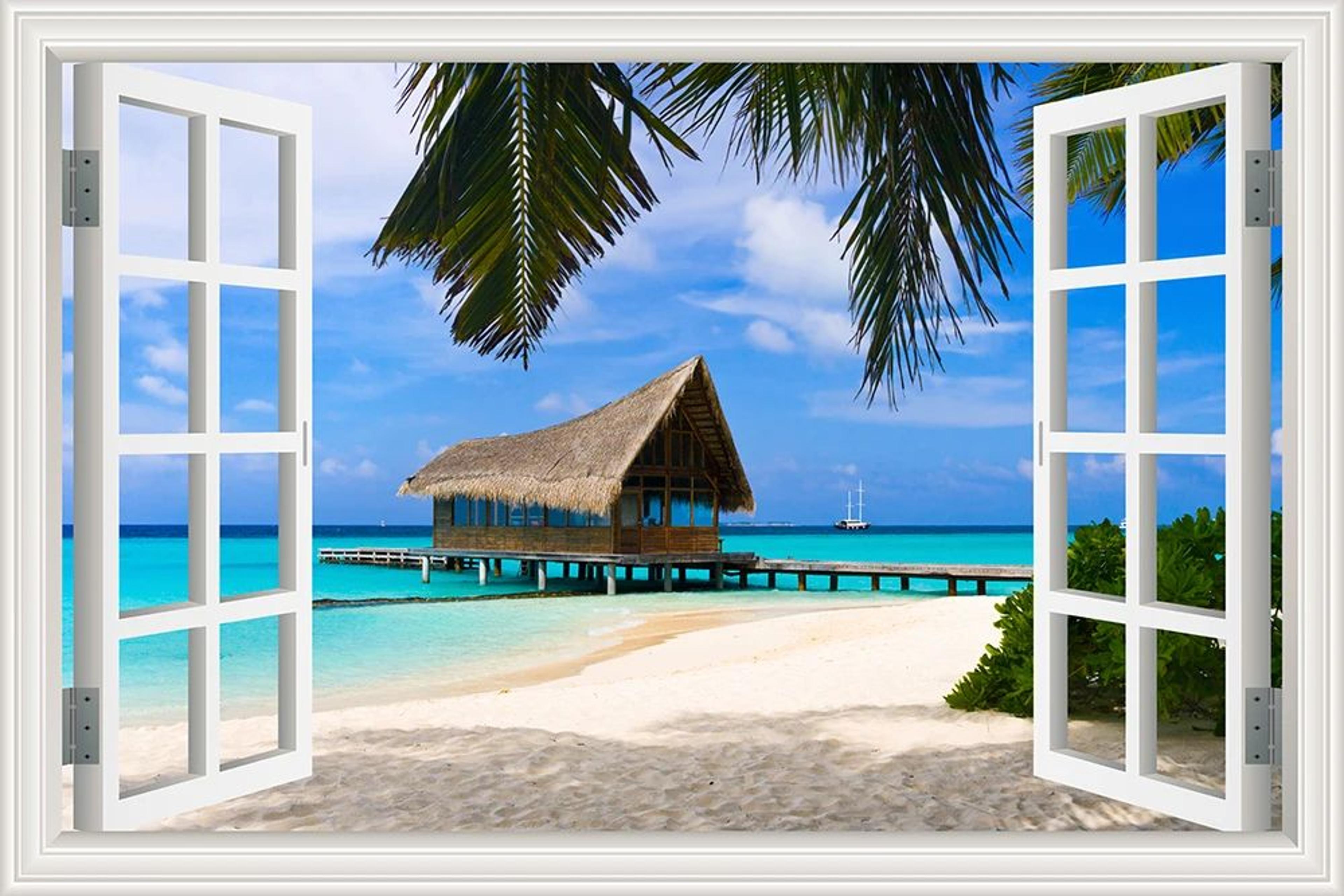 3D Beach Window View Wall Sticker 19