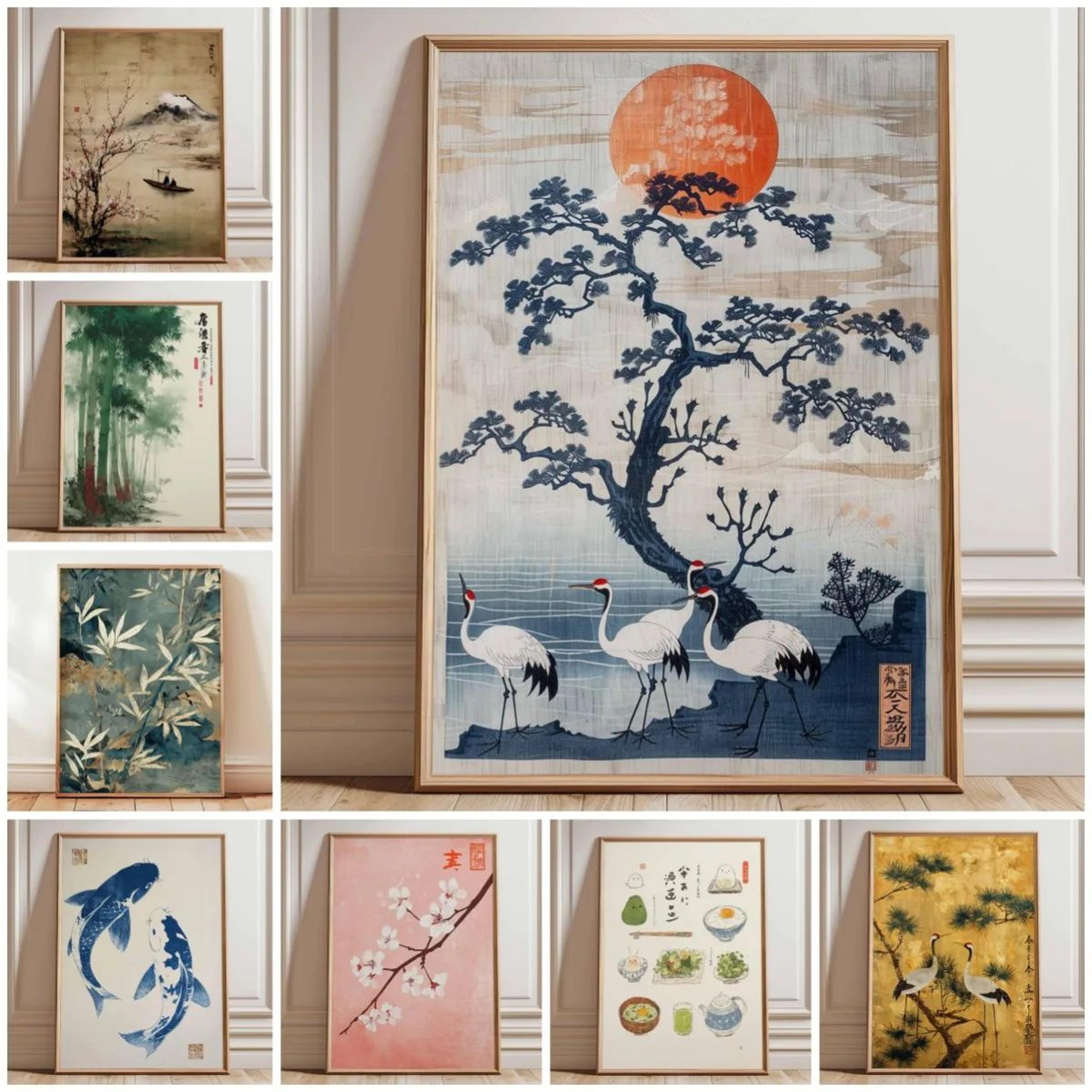 vintage japanese crane ukiyoe wall art print