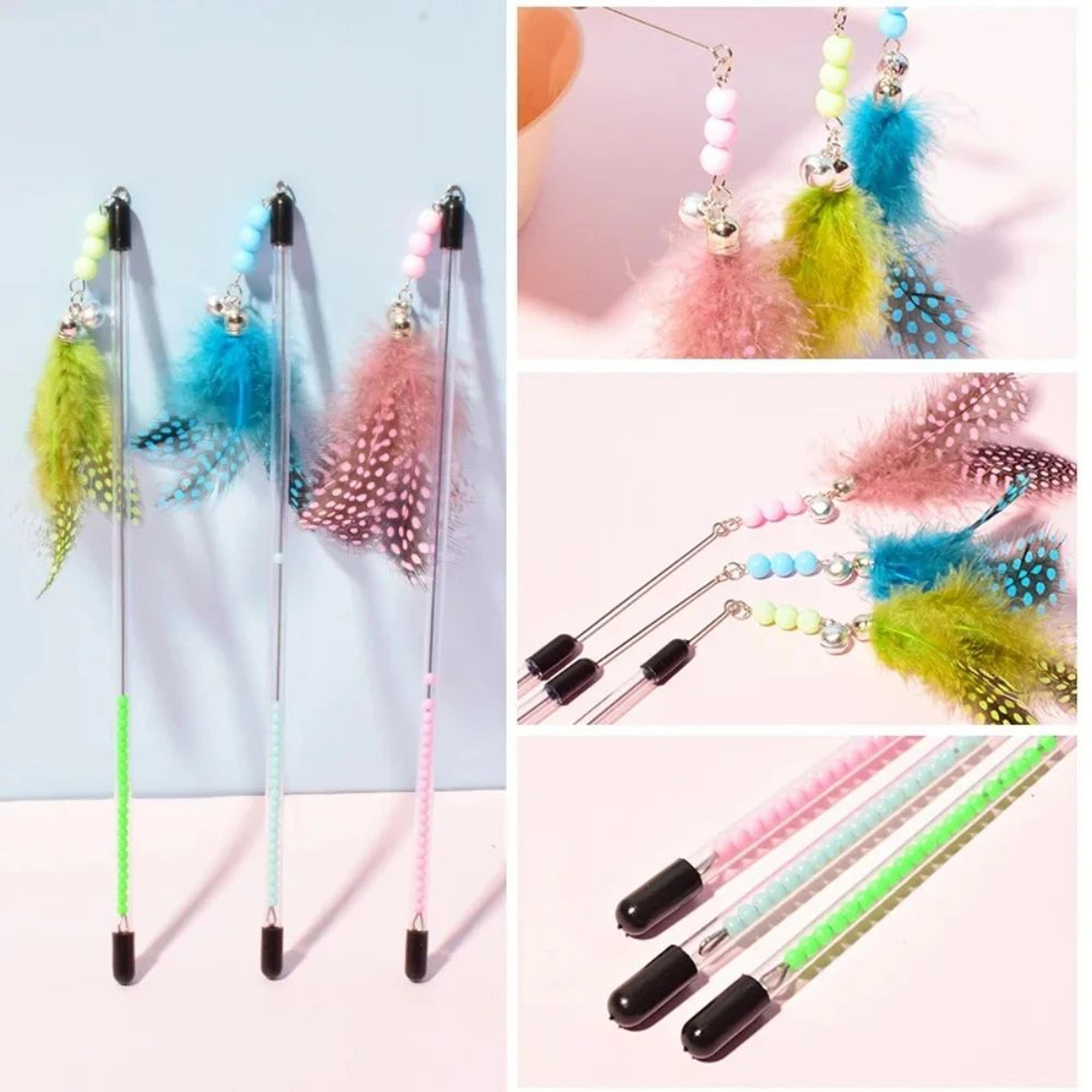 Retractable Feather Teaser Wand Cat Toy Set 5