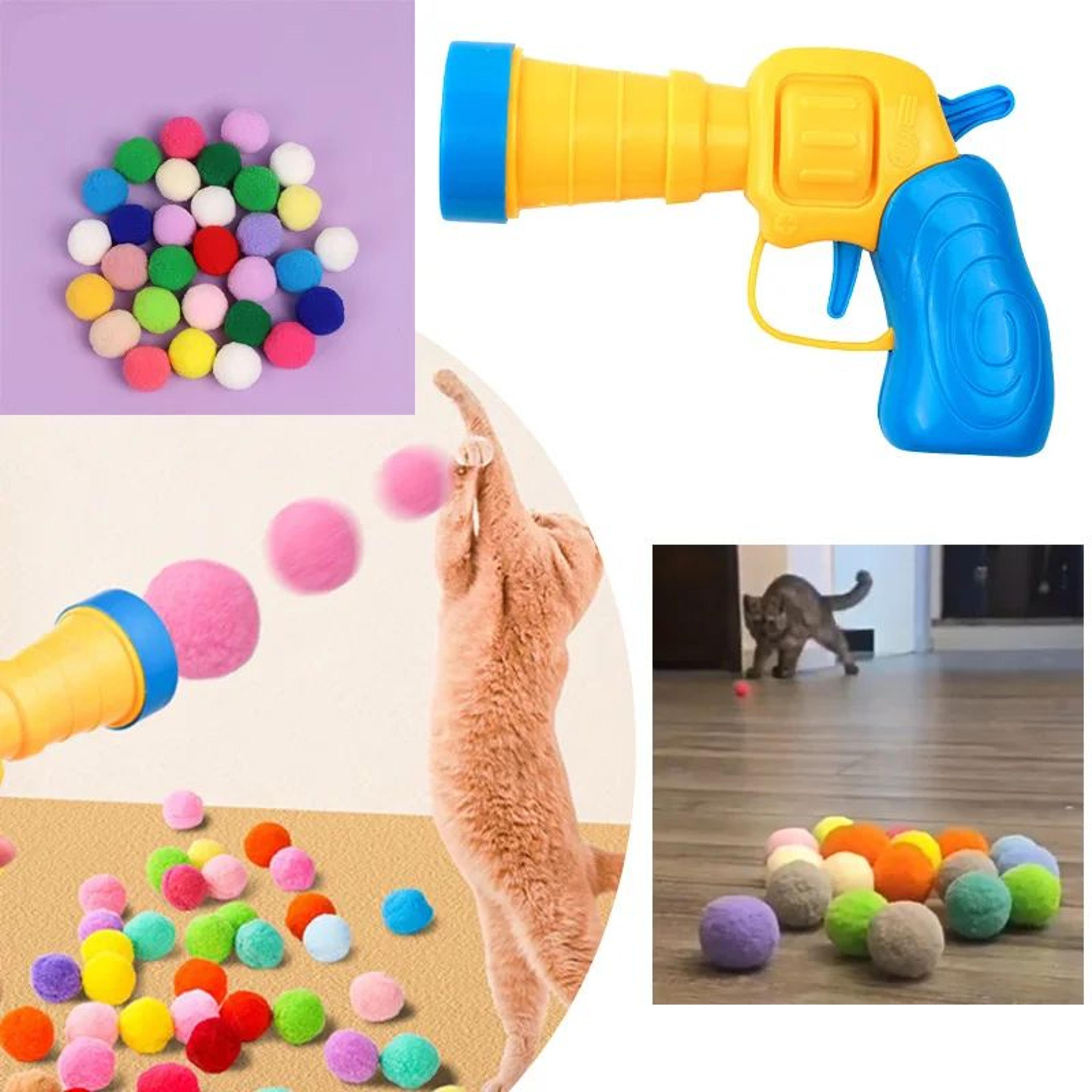 interactive cat ball launcher toy gun with silent plush balls