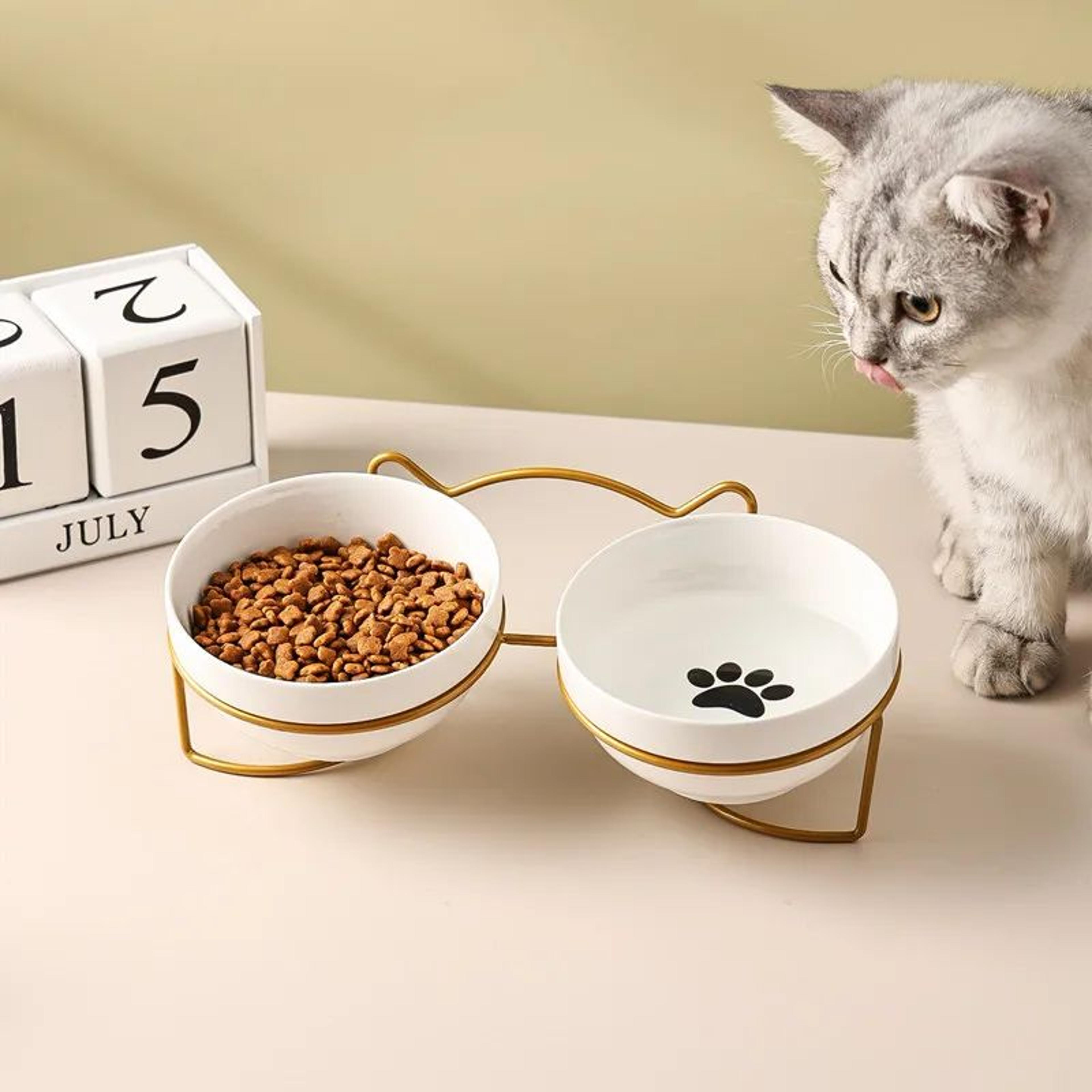 ceramic double elevated cat and dog bowl