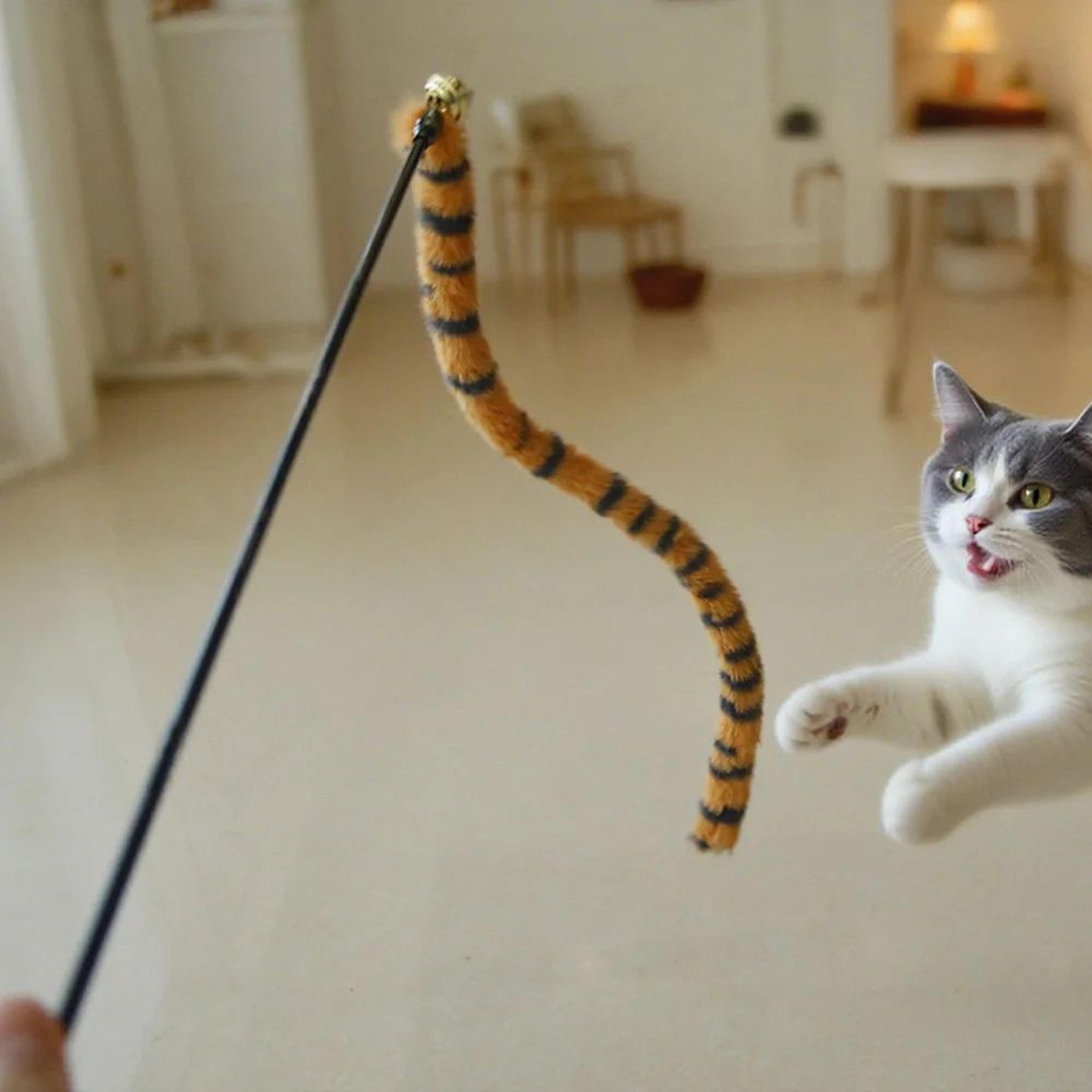 Worm Tail Cat Teaser Wand With Bell 0