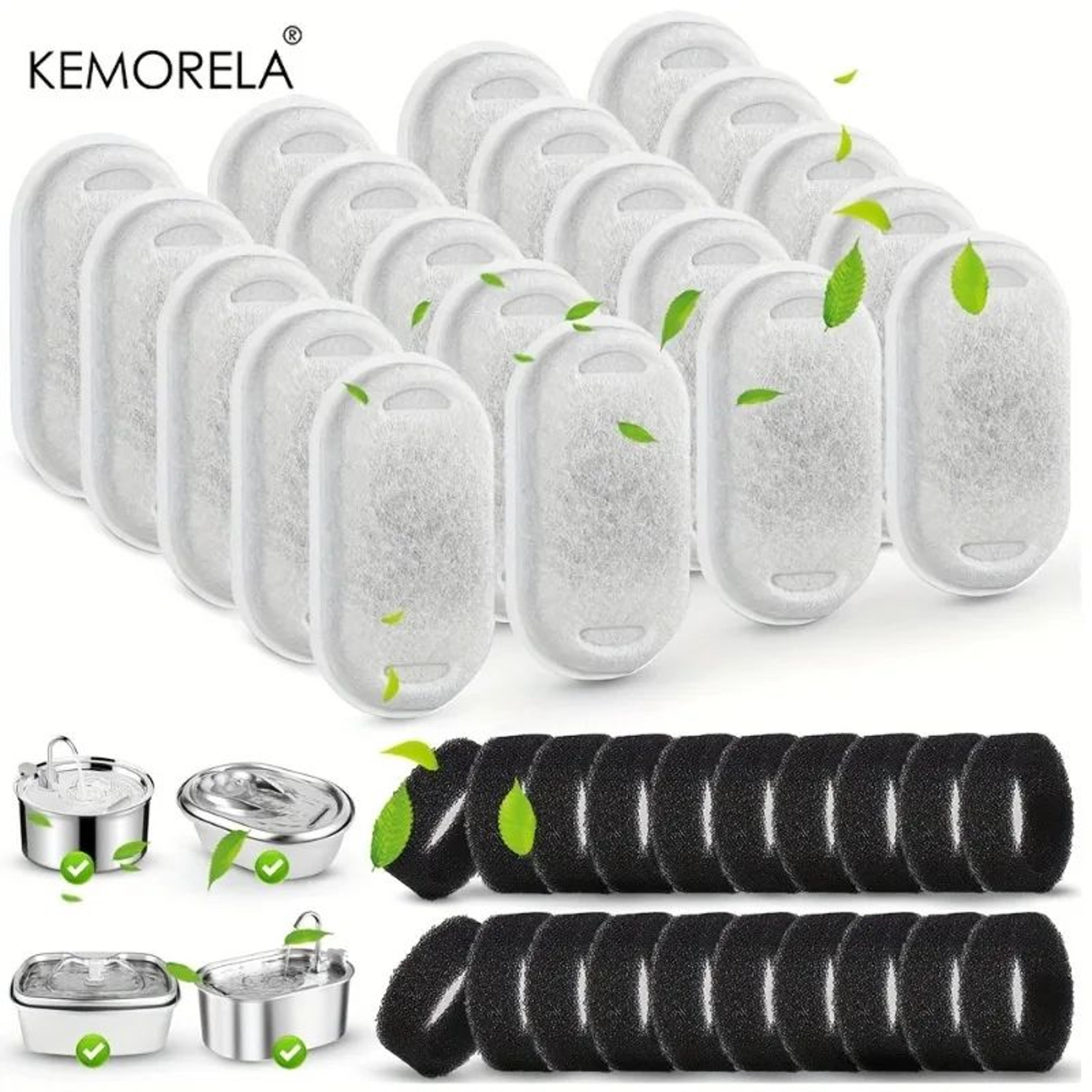 20 pack activated carbon pet fountain filters with sponges