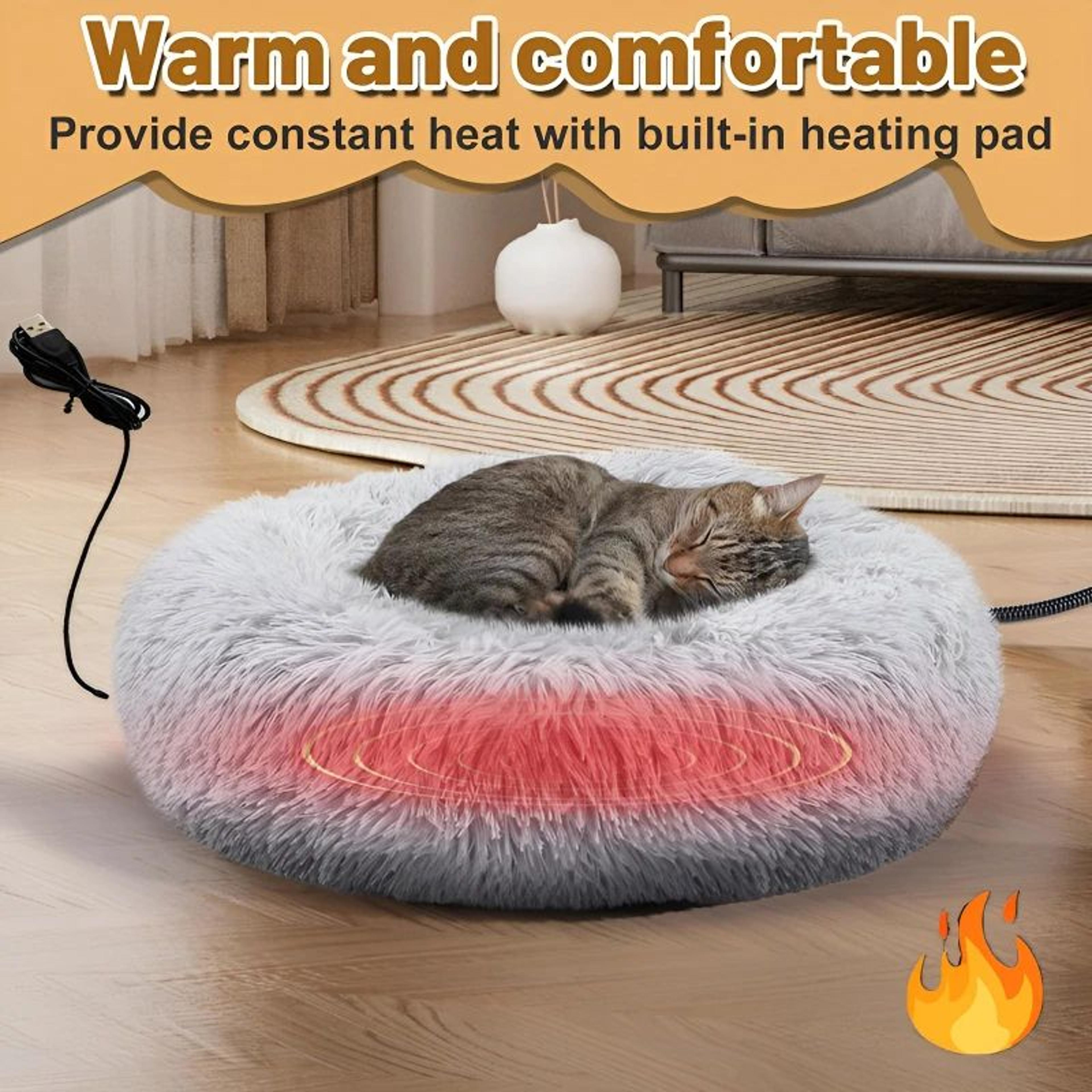 usb heated pet bed warm round cat and dog cushion