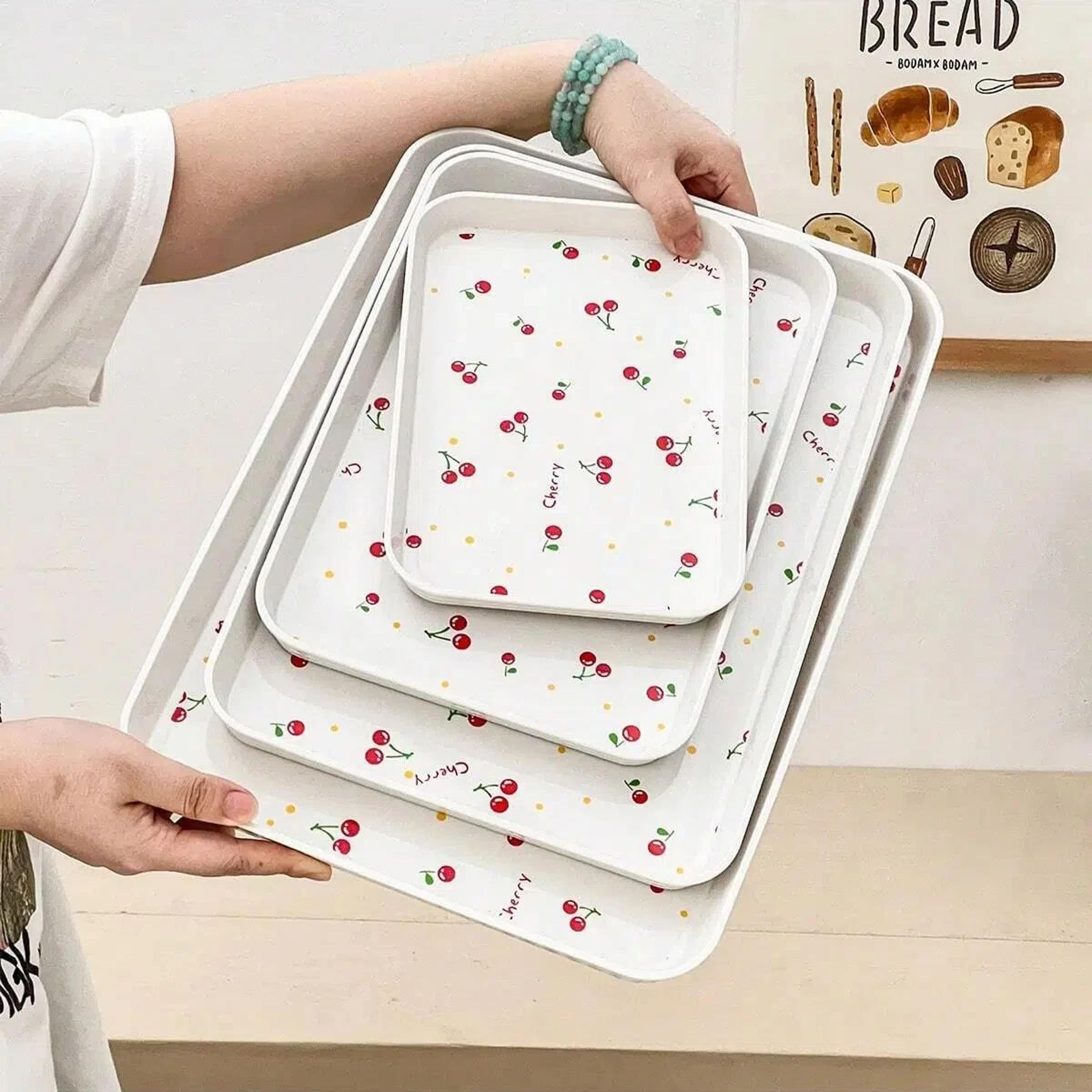 Cherry Pattern Multifunctional Serving Tray And Organizer 15