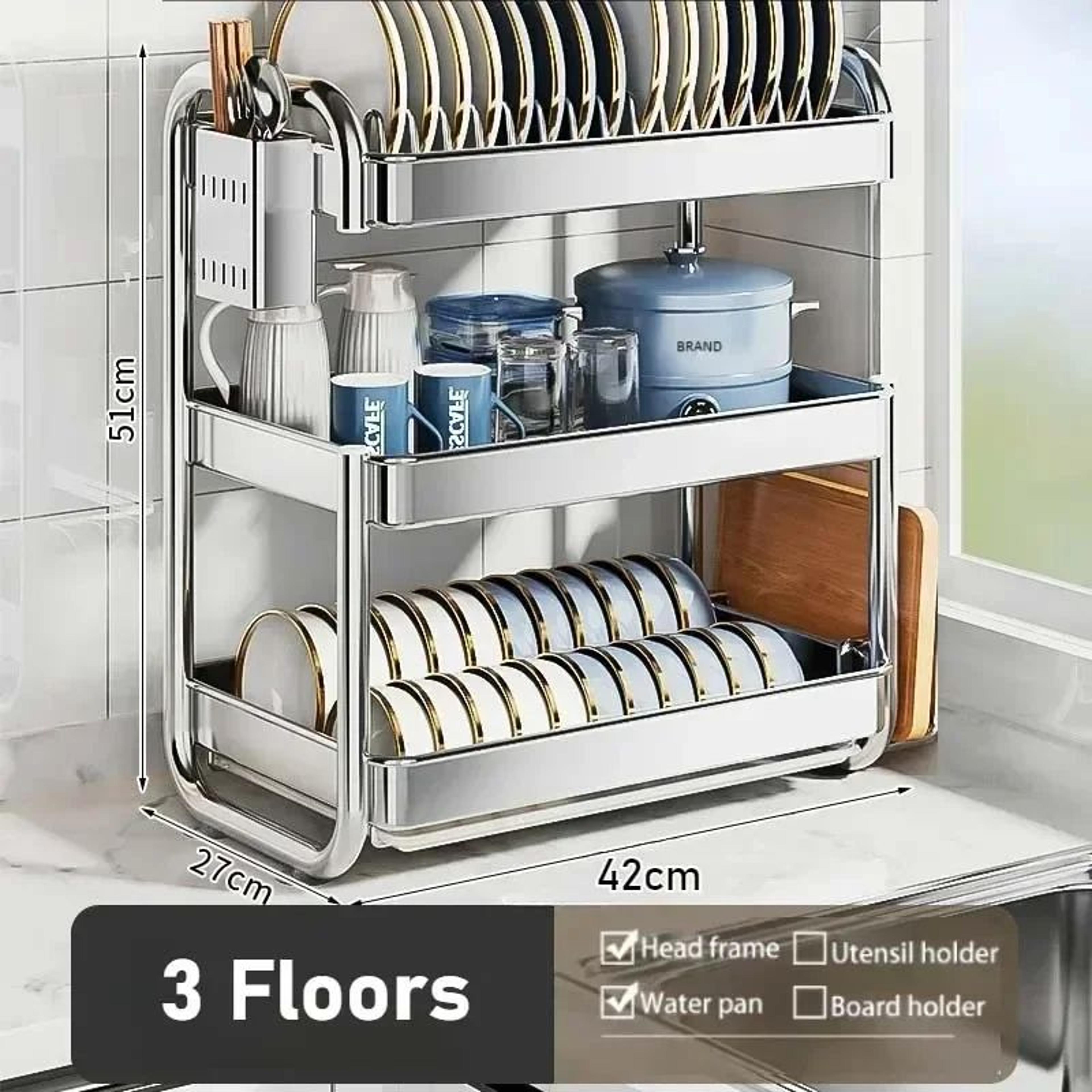 Stainless Steel Multi Layer Dish Drying Rack With Drainage System 10