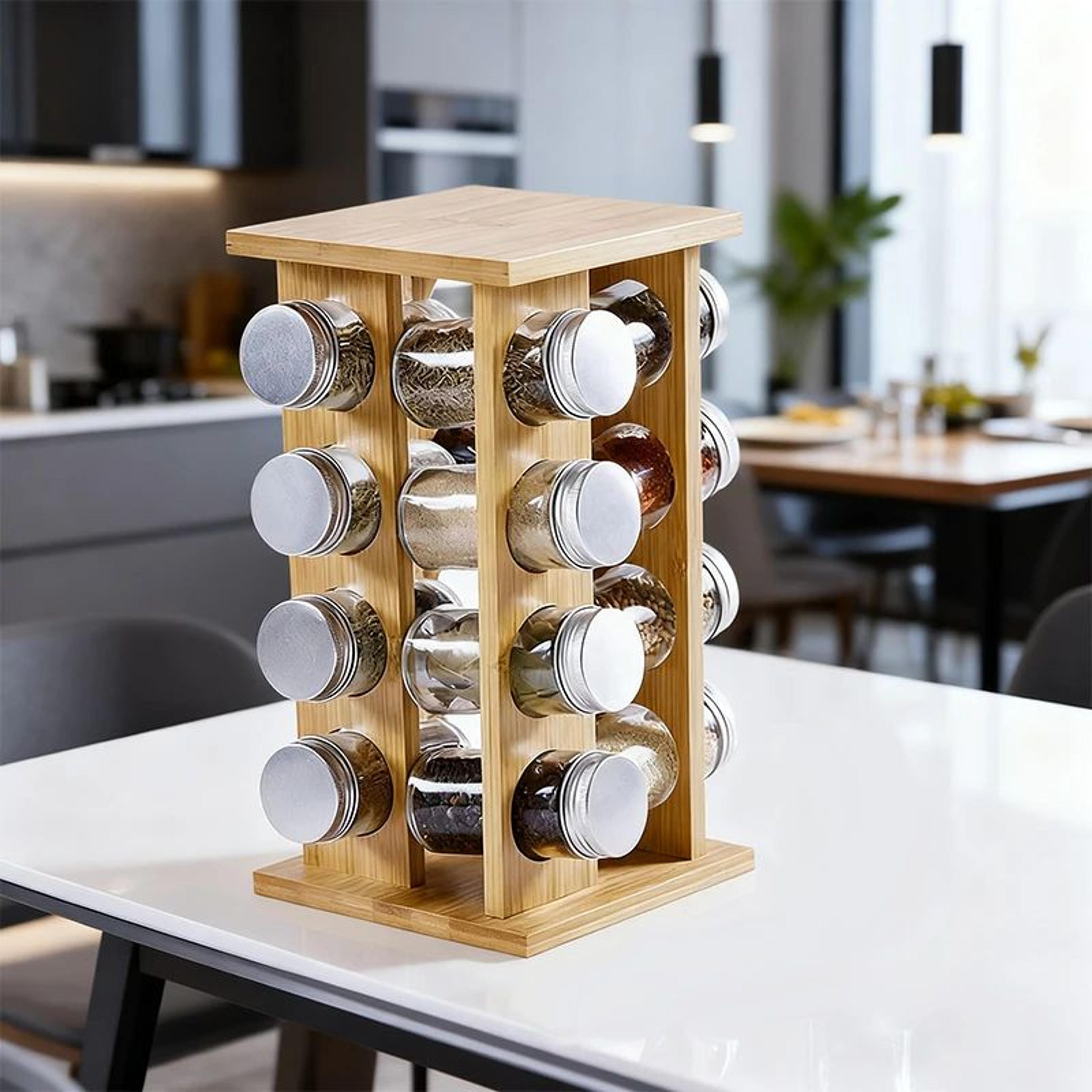 Wooden Rotating Multi Layer Spice Rack Organizer 4
