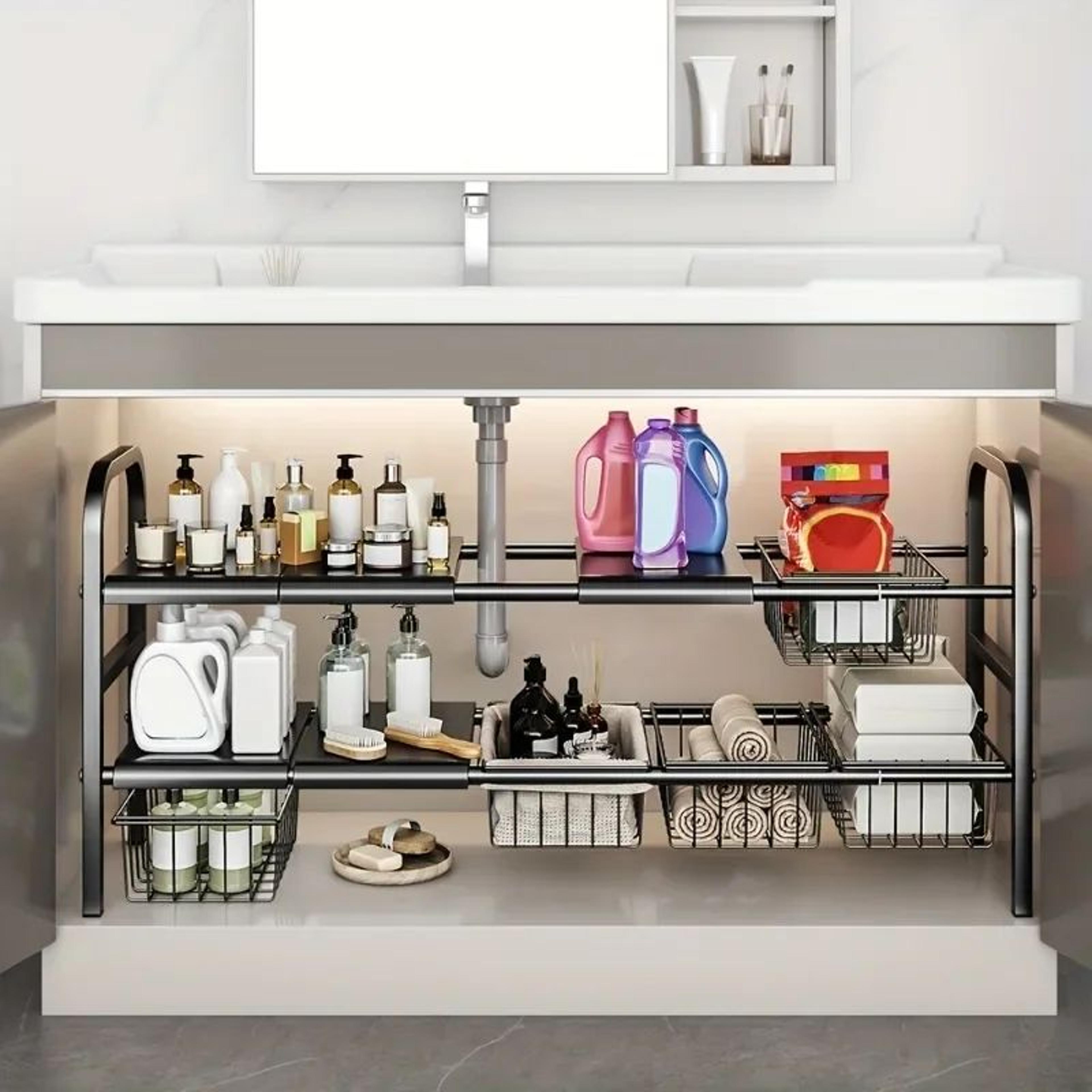 MultiUse Expandable Under Sink Cabinet Organizer Storage Rack 1