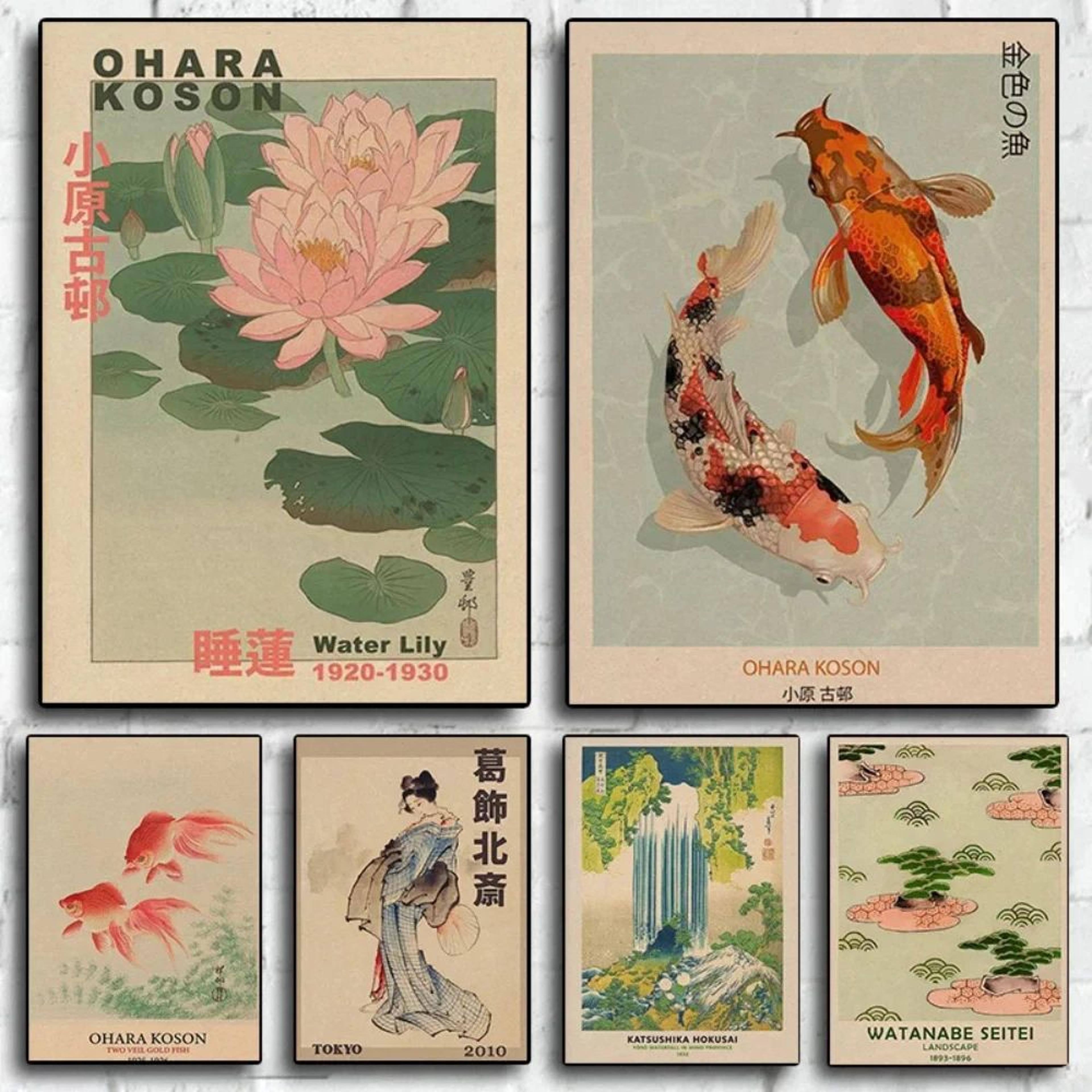 japanese goldfish lotus retro canvas wall art