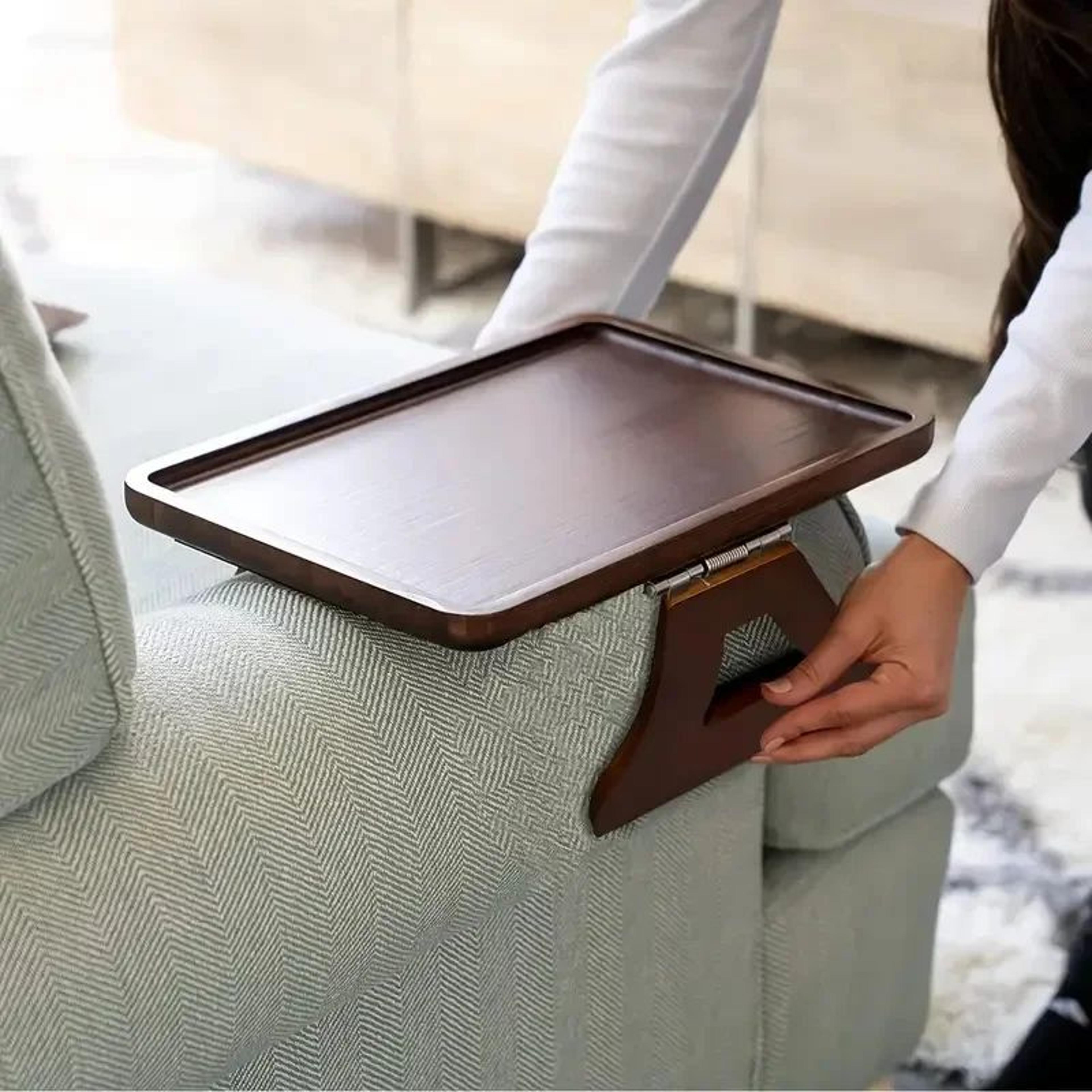 wooden sofa armrest snack tray table