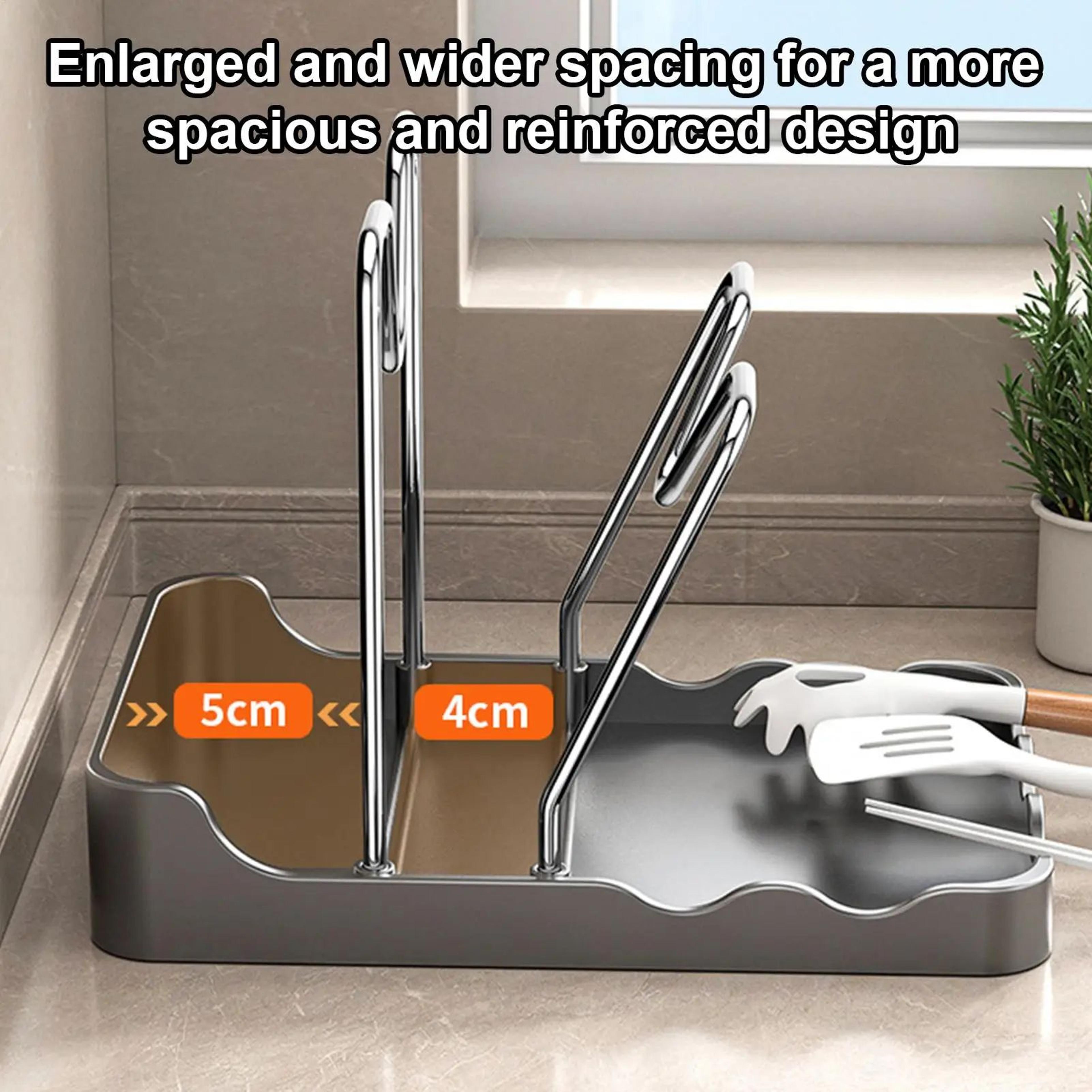 Double Layer Pot Lid Organizer Rack With Drain Tray 2