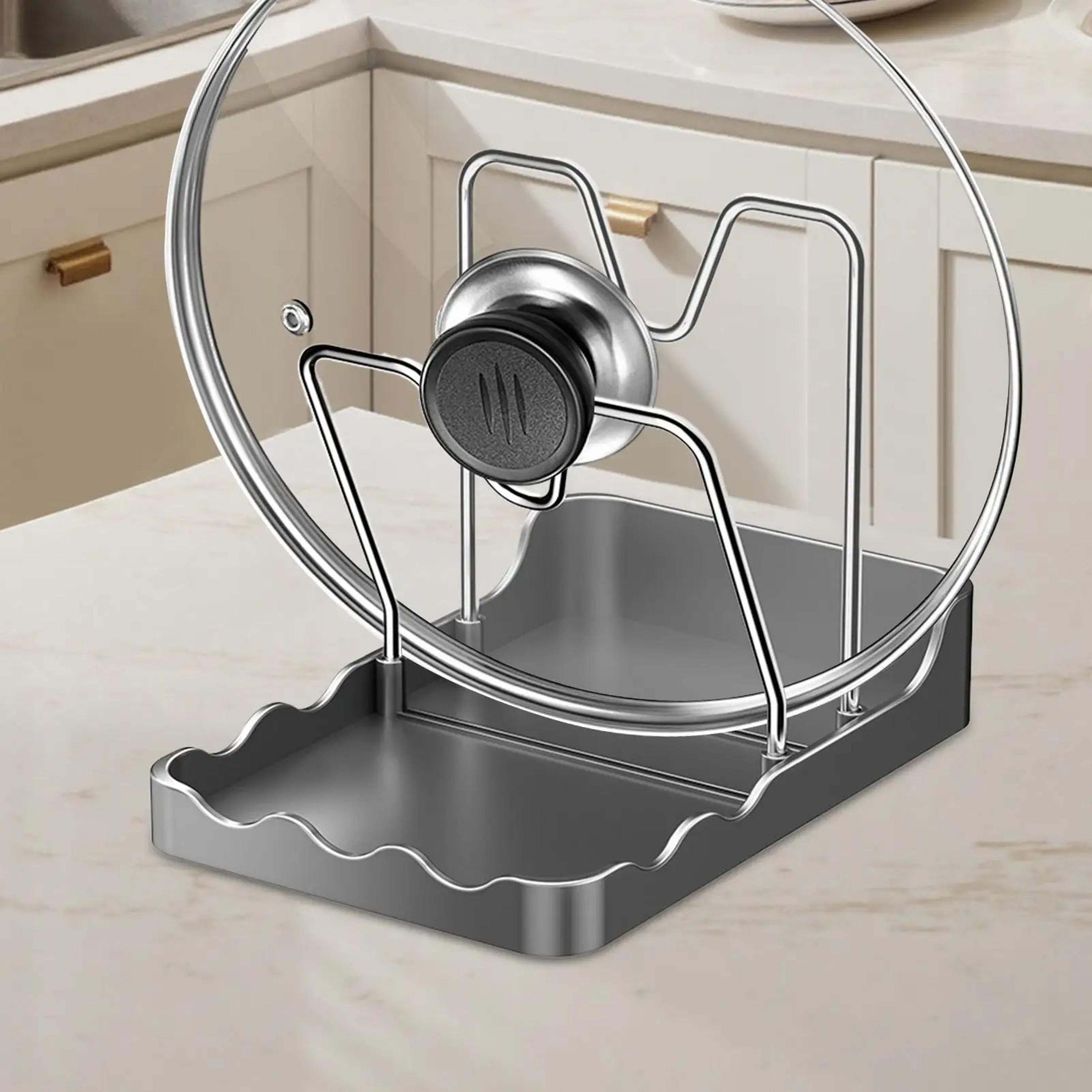 Double Layer Pot Lid Organizer Rack With Drain Tray 8