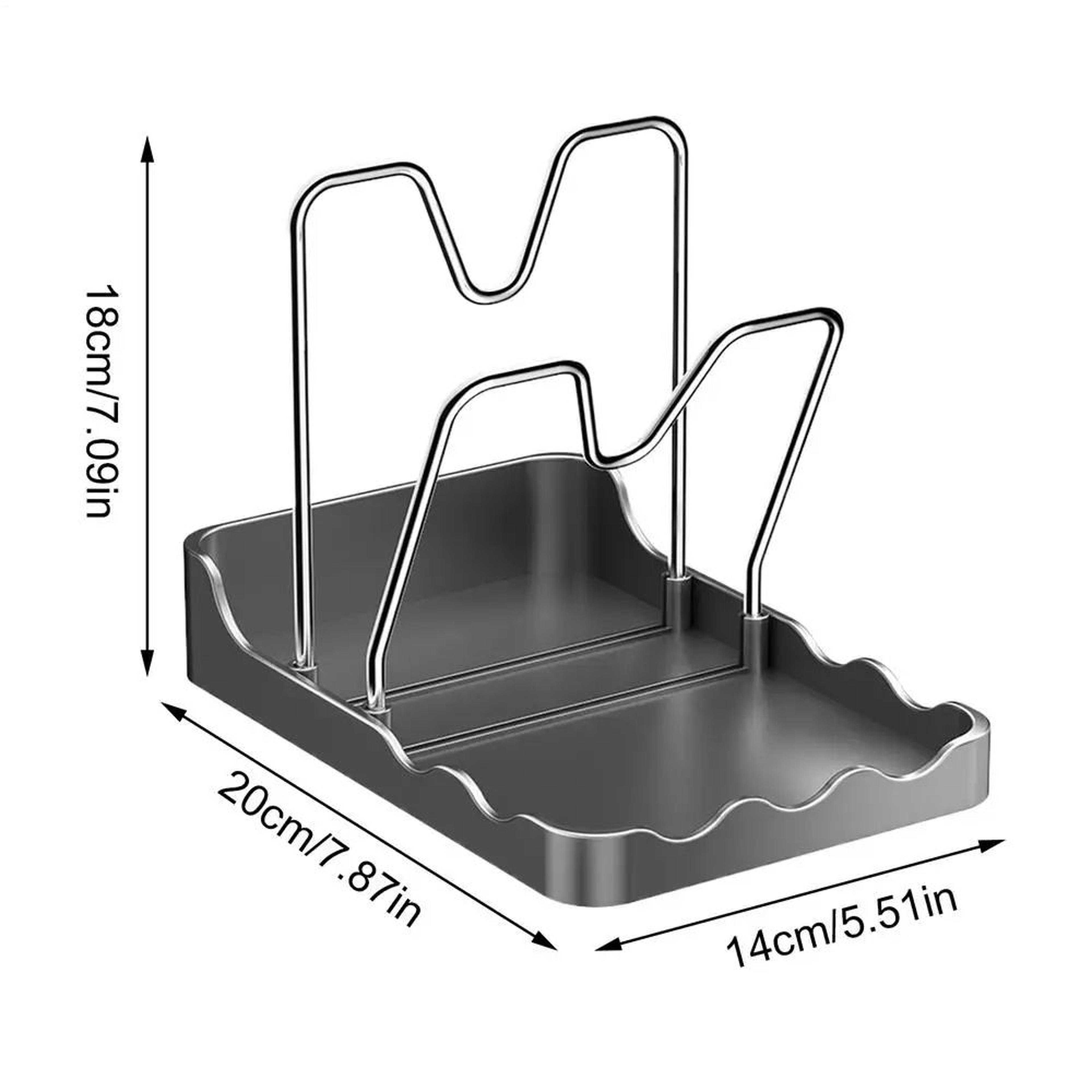Double Layer Pot Lid Organizer Rack With Drain Tray 14