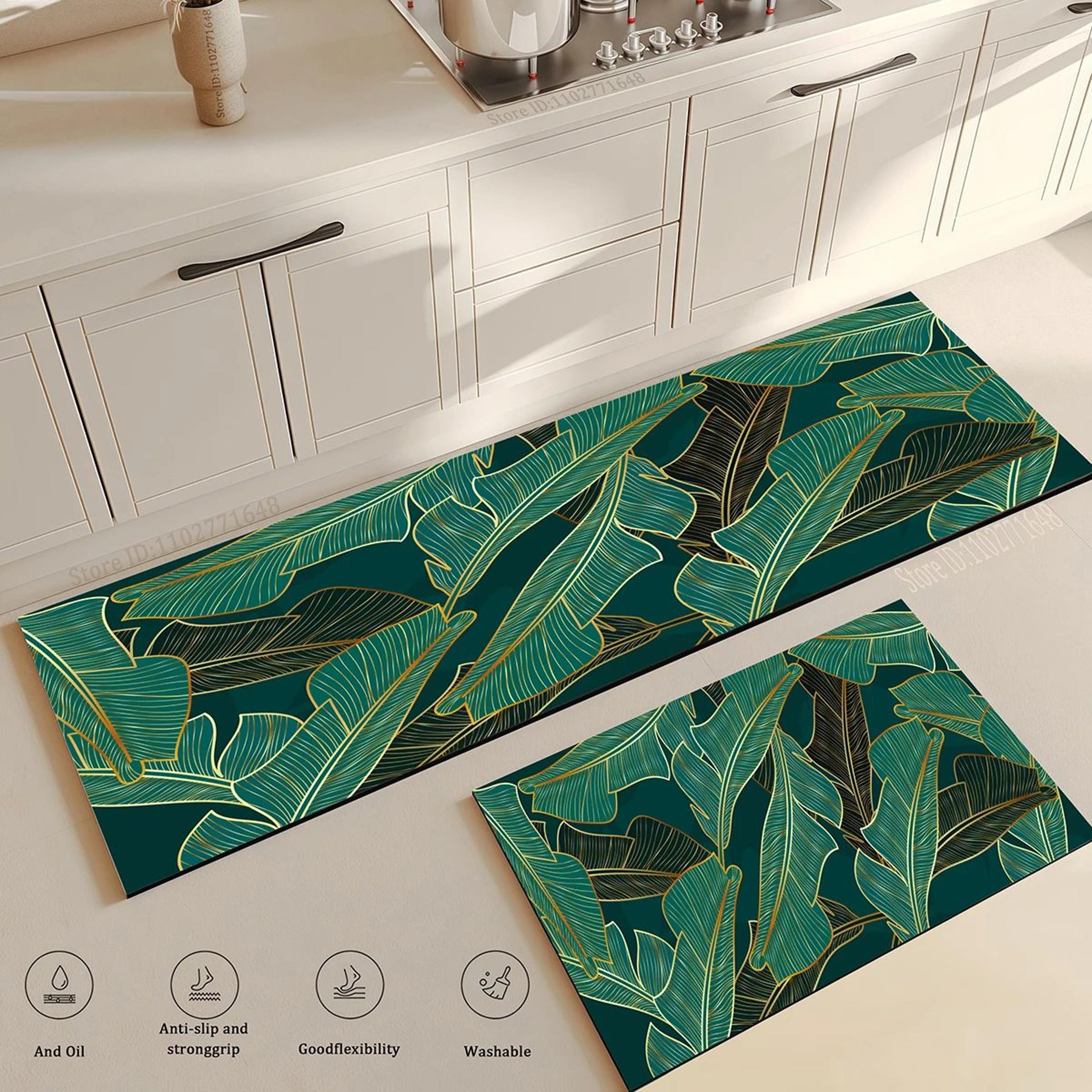 Green Leaves Absorbent Non Slip Kitchen Floor Mat 10