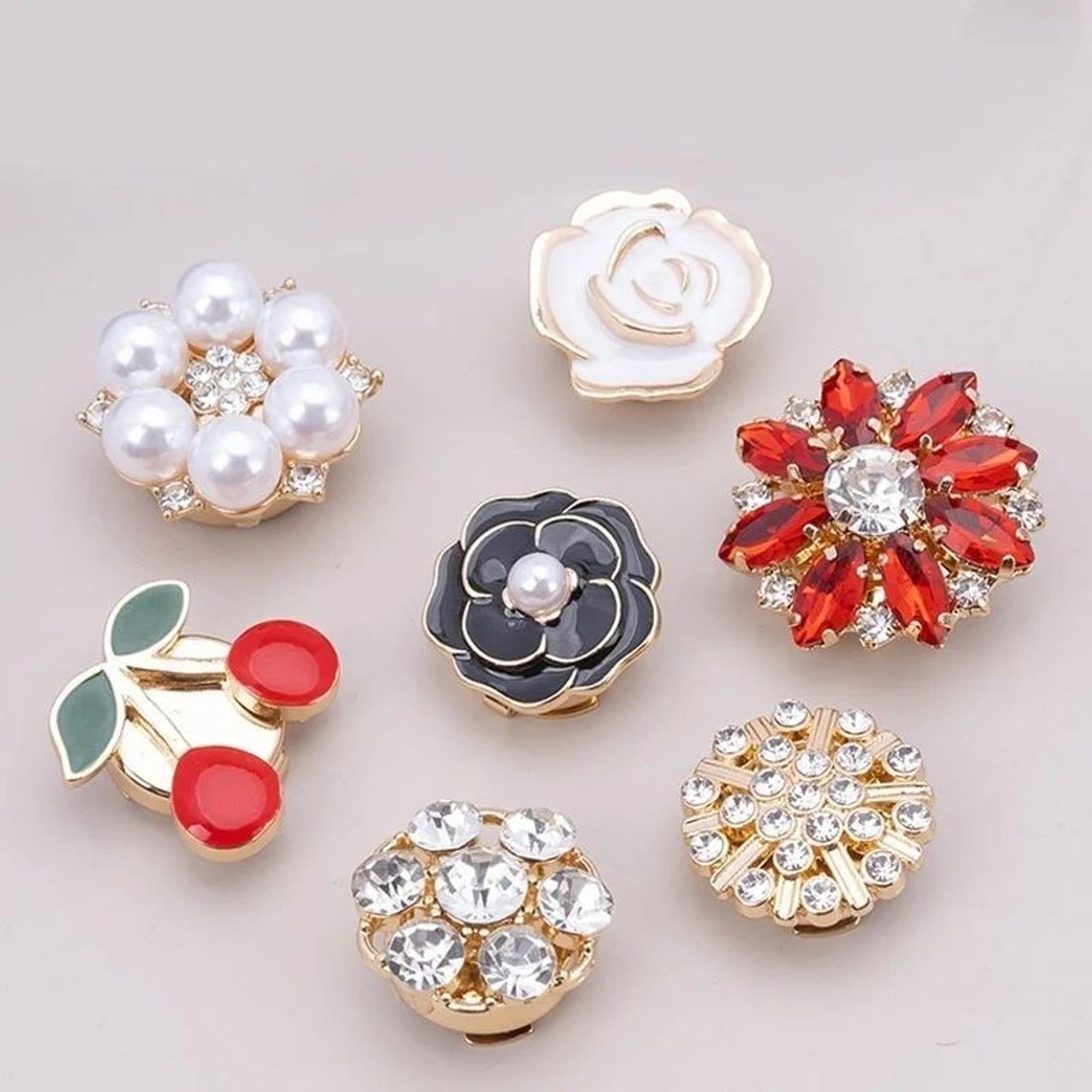 Crystal Pearl Clip On Decorative Button Covers 4