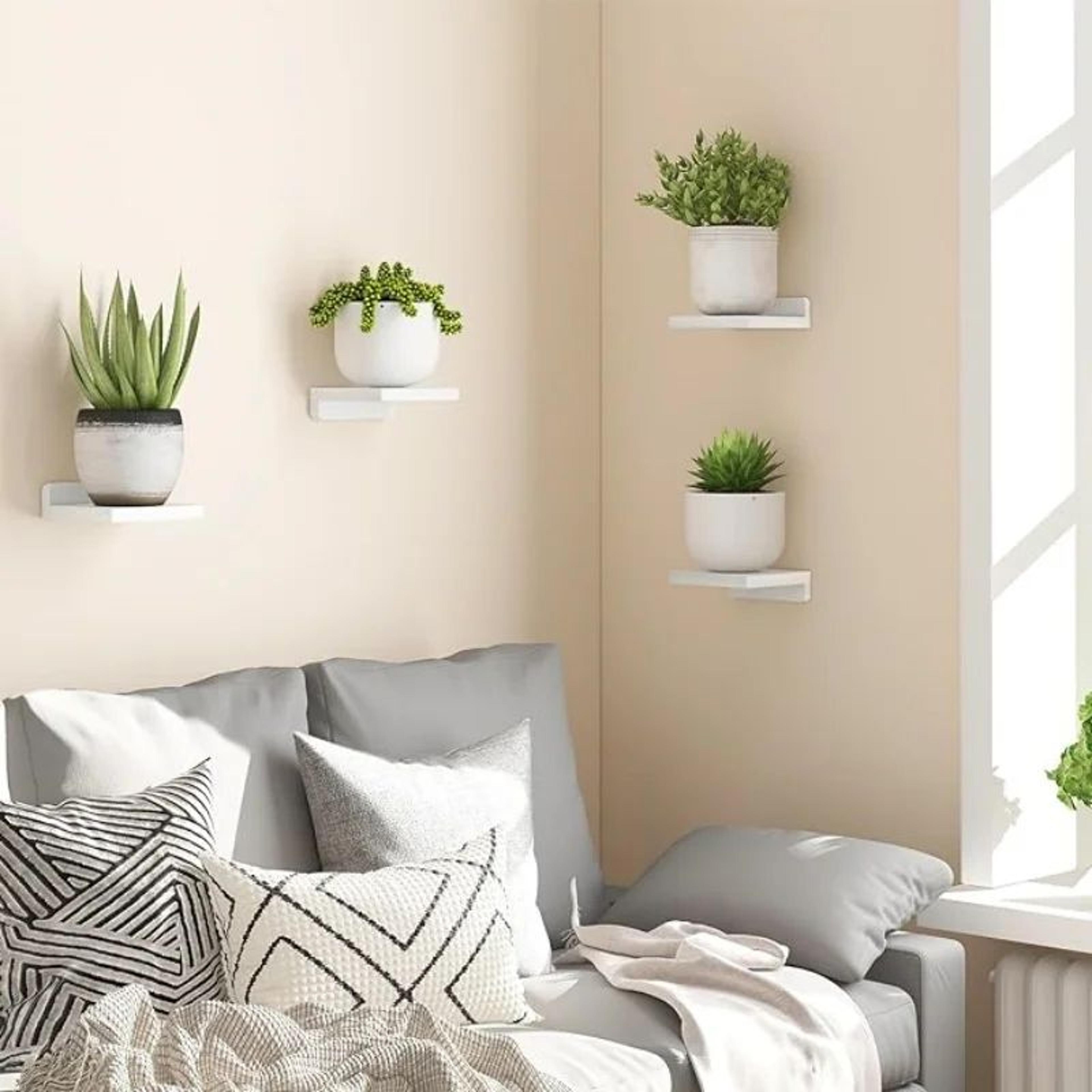 White Rustic Wood Floating Wall Shelves Set 1
