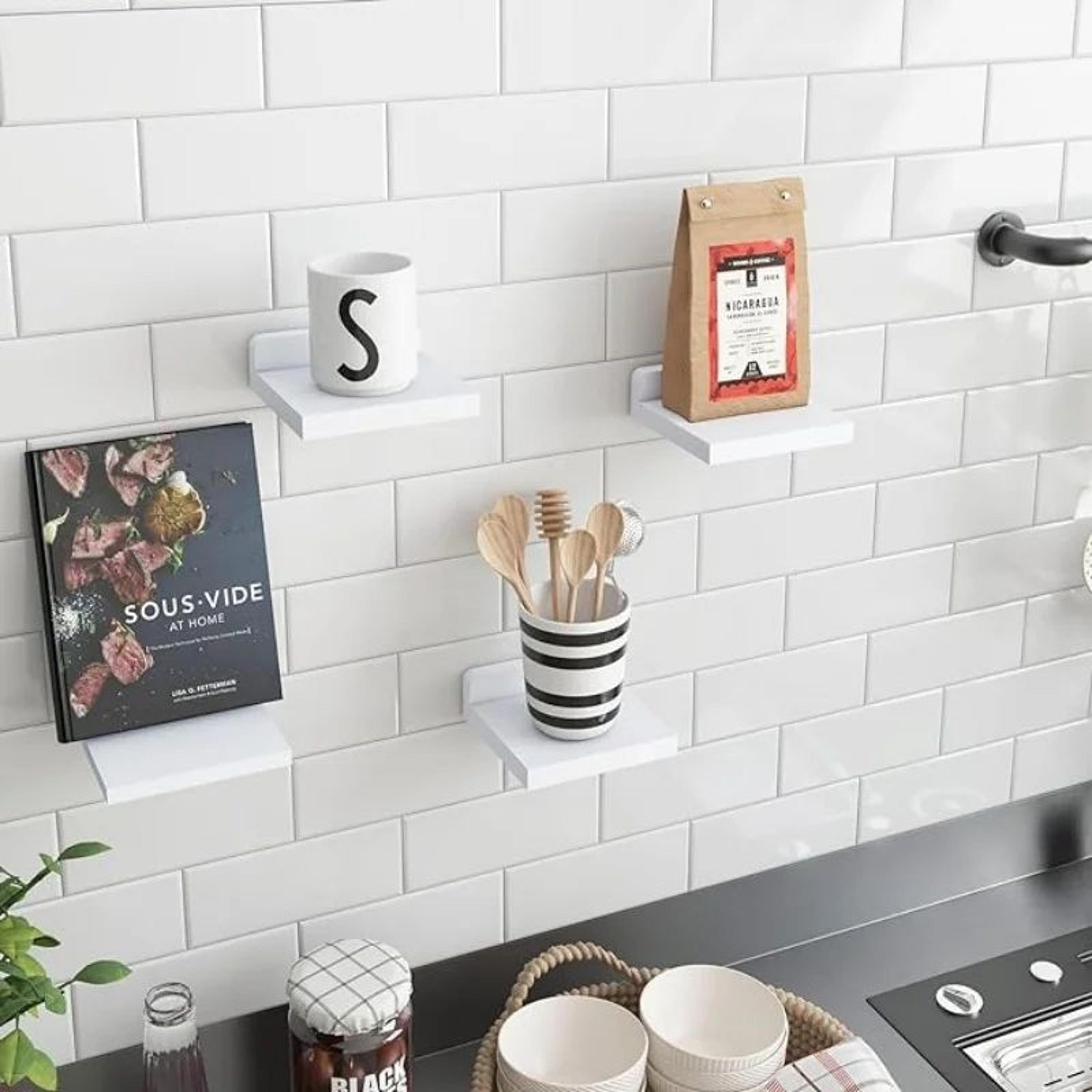 White Rustic Wood Floating Wall Shelves Set 3