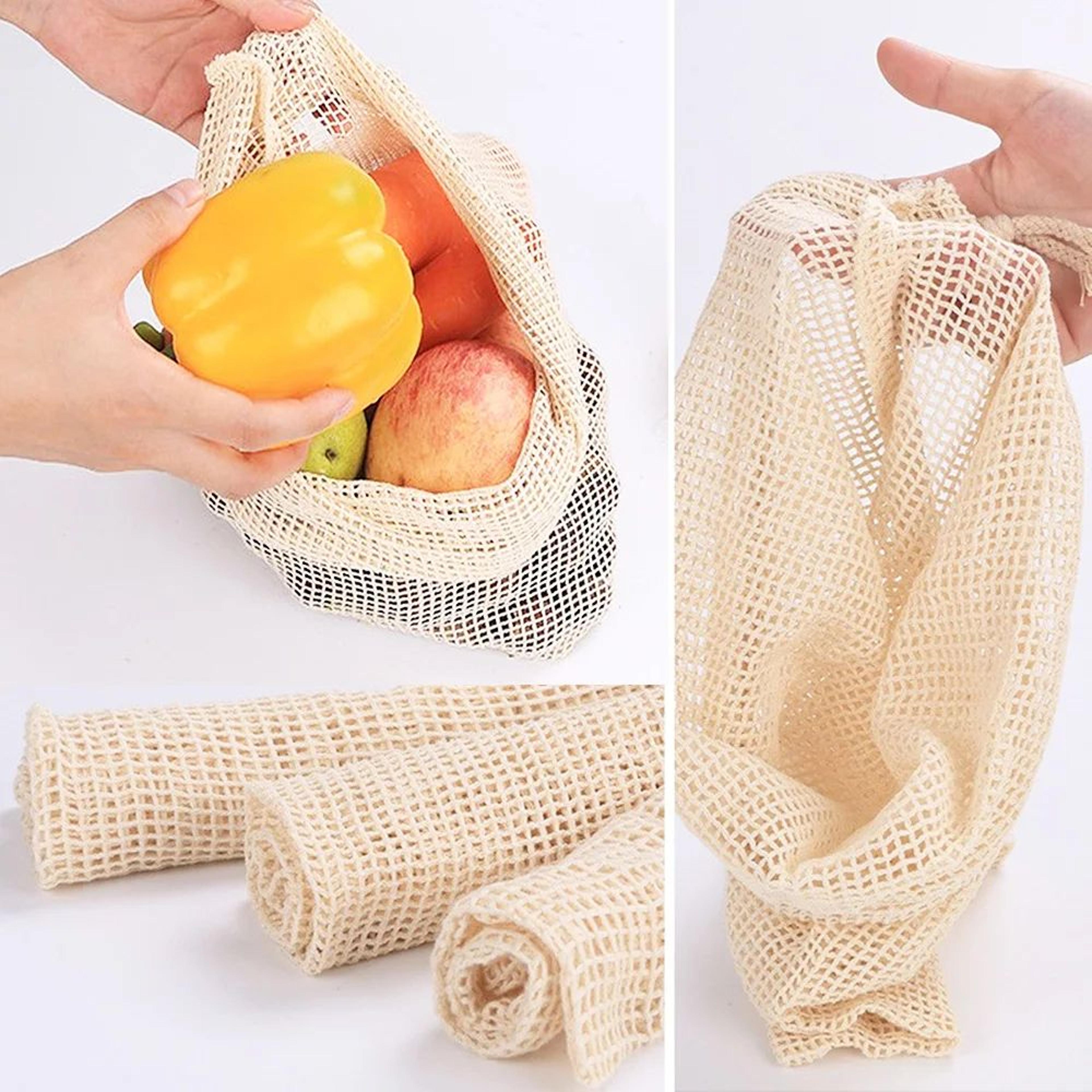 Reusable Cotton Mesh Vegetable Storage Bag With Drawstring 1