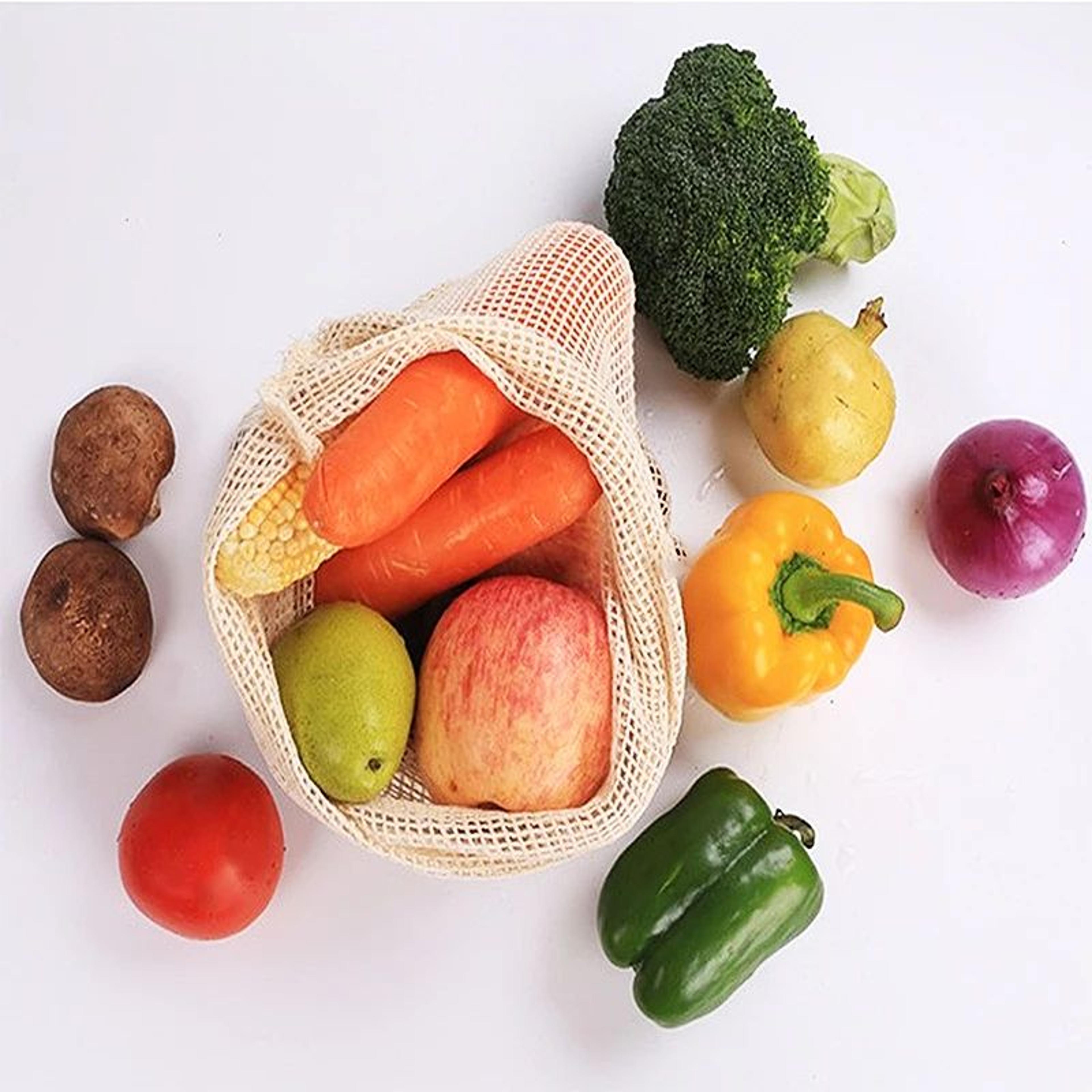 Reusable Cotton Mesh Vegetable Storage Bag With Drawstring 7