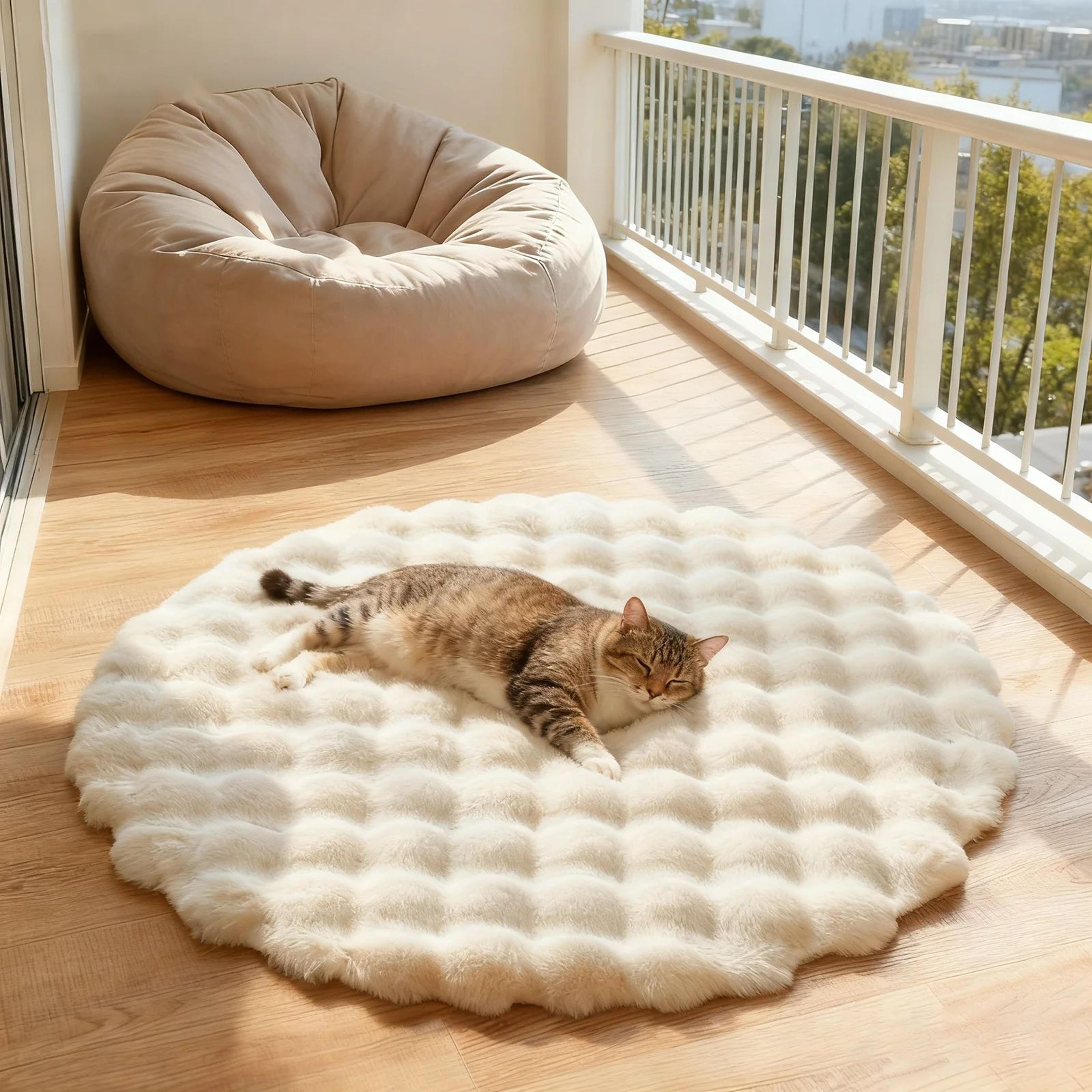 Round Bubble Faux Rabbit Fur Plush Rug 0
